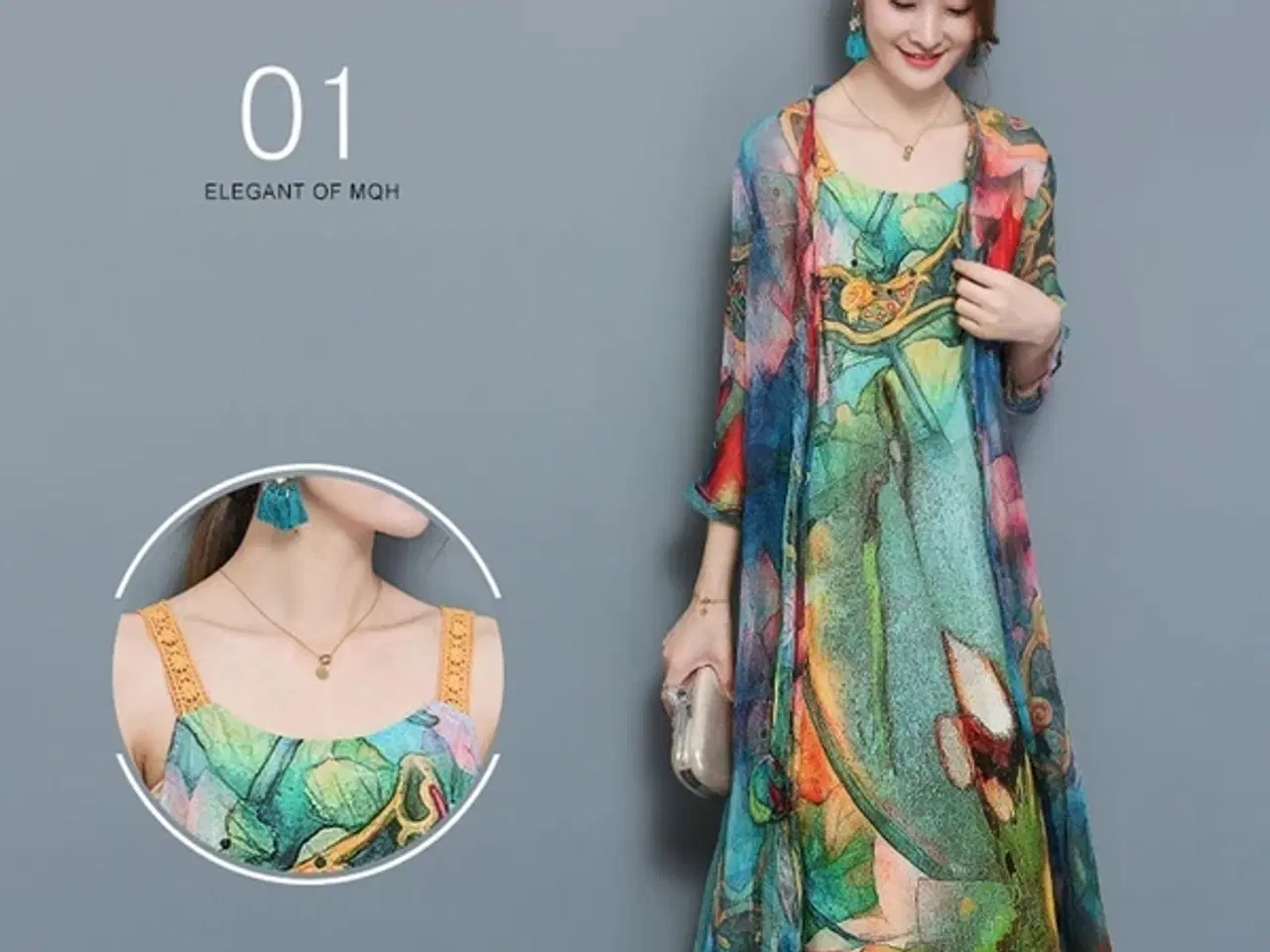 Billede 5 - Maxi-florlet kjole, med kimeno jakke i samme stof