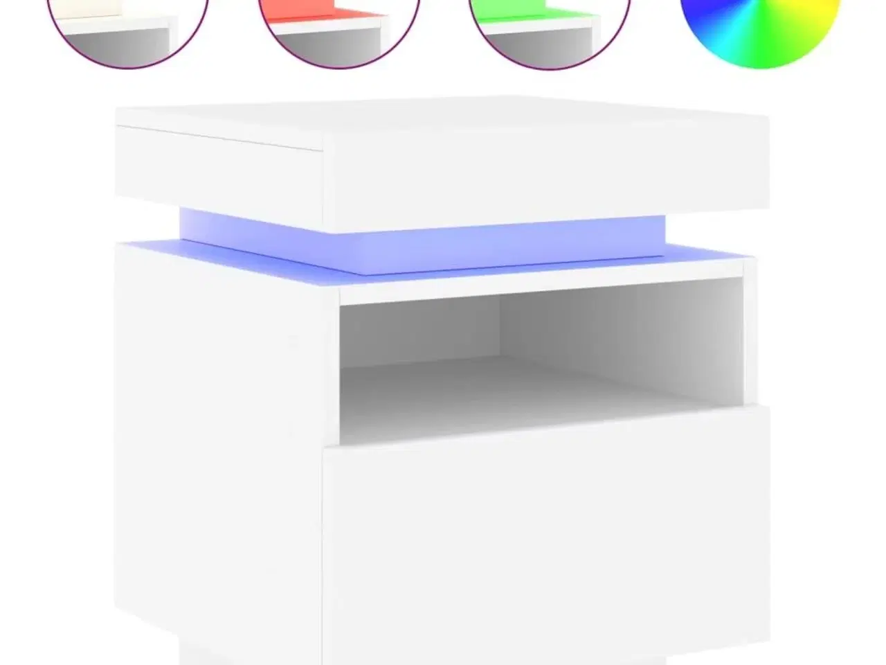 Billede 2 - Sengebord med LED-lys 40x39x48,5 cm hvid