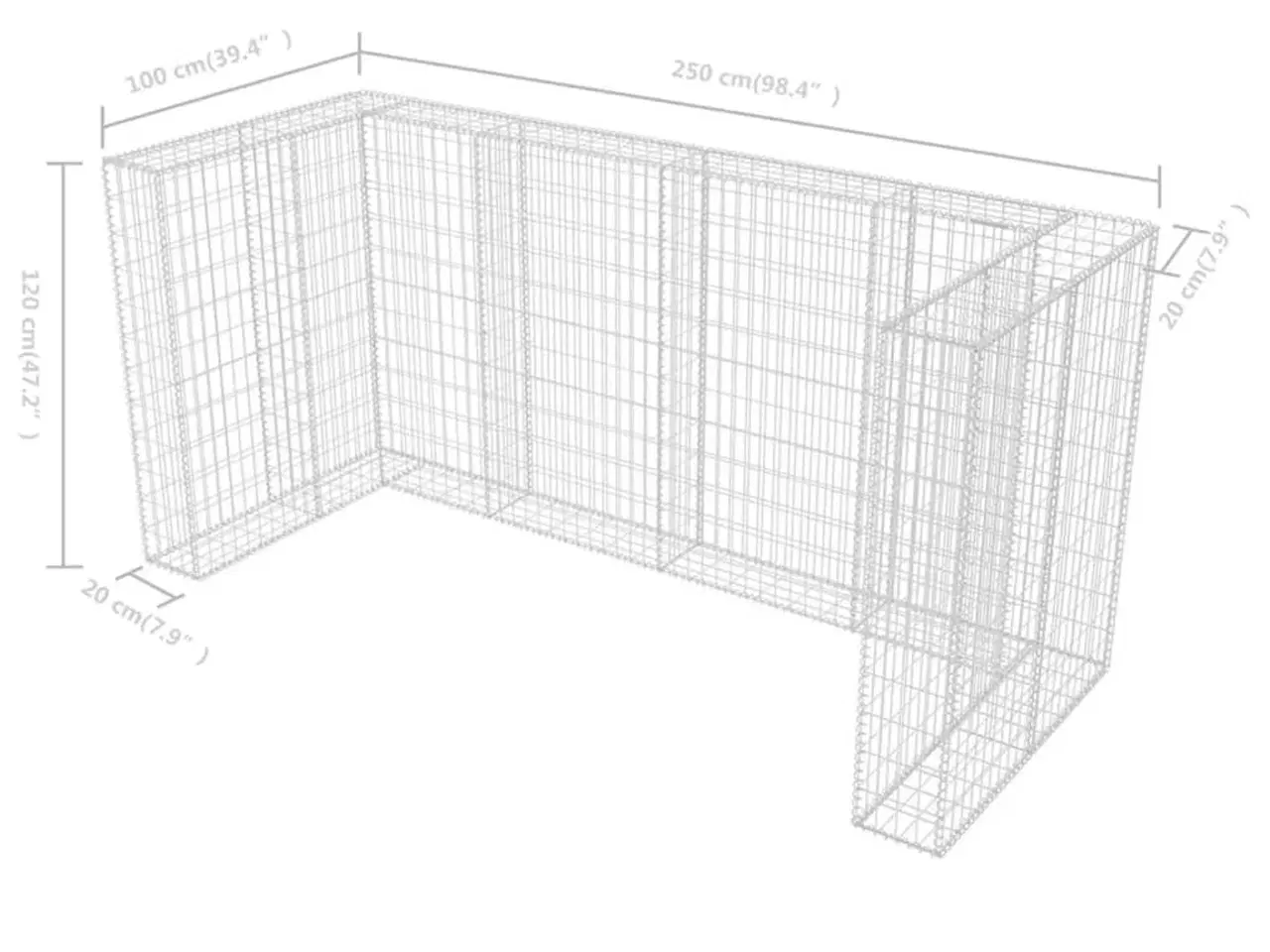 Billede 9 - Gabionafskærmning til tre affaldsbeholdere 250x100x120 cm stål