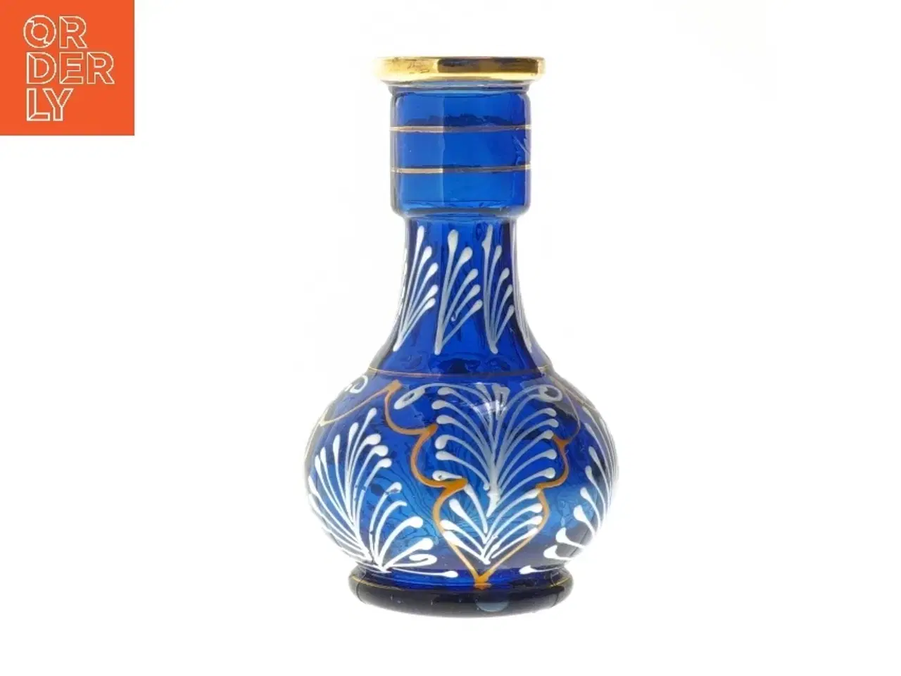 Billede 2 - Blå glasvase med dekorativt mønster (str. 15 cm)