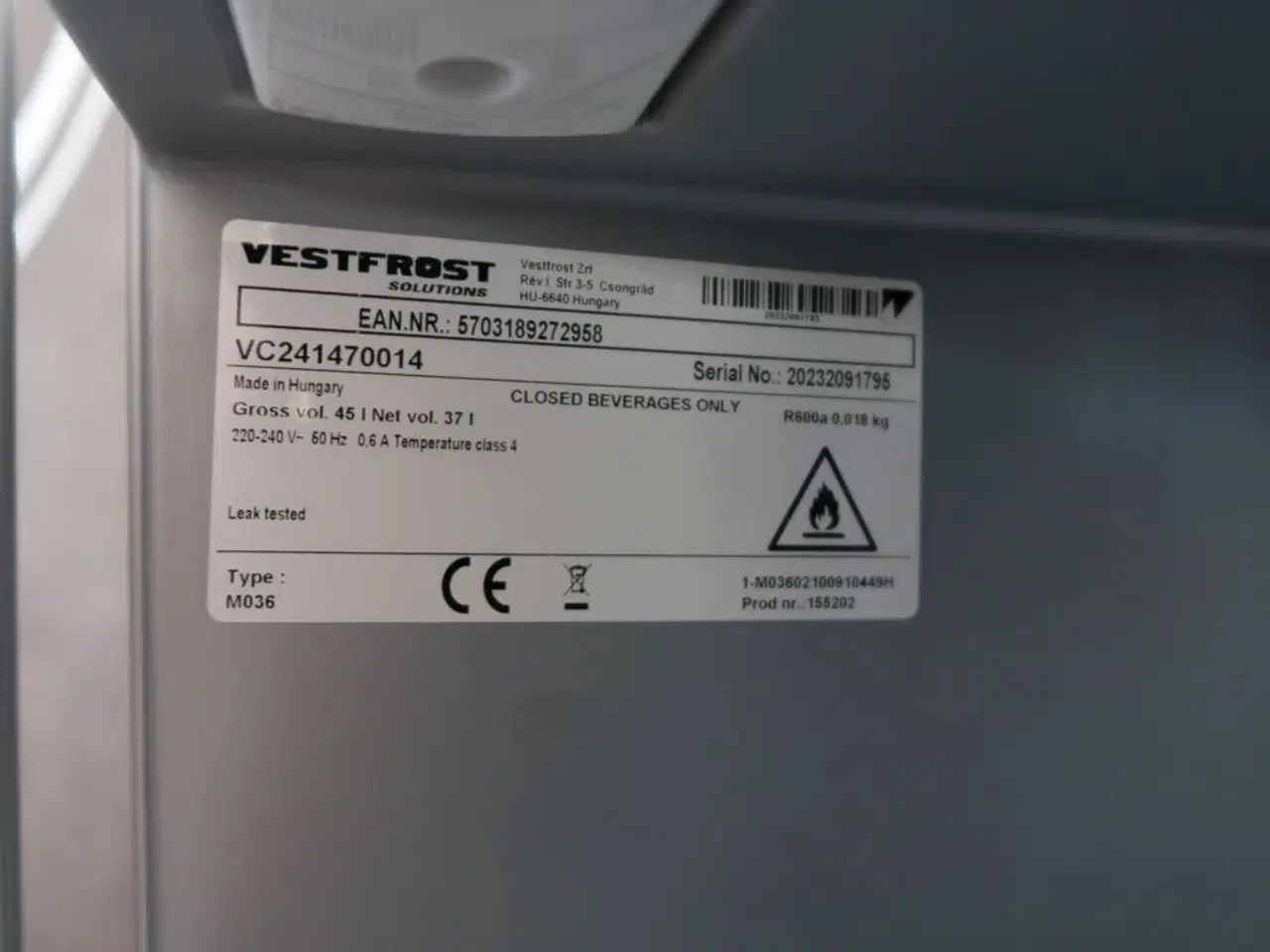 Billede 3 - Køleskab VESTFROST VC241470014