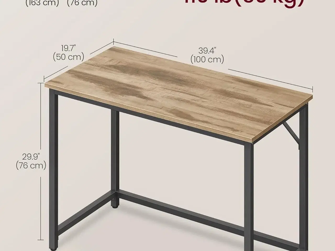 Billede 3 - Skrivebord computerbord 100 × 50 cm, kamelbrun/sort