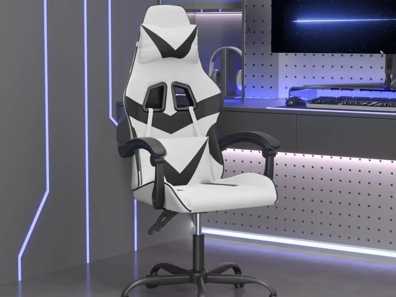 Billede 1 - Drejelig gamingstol kunstlæder hvid og sort