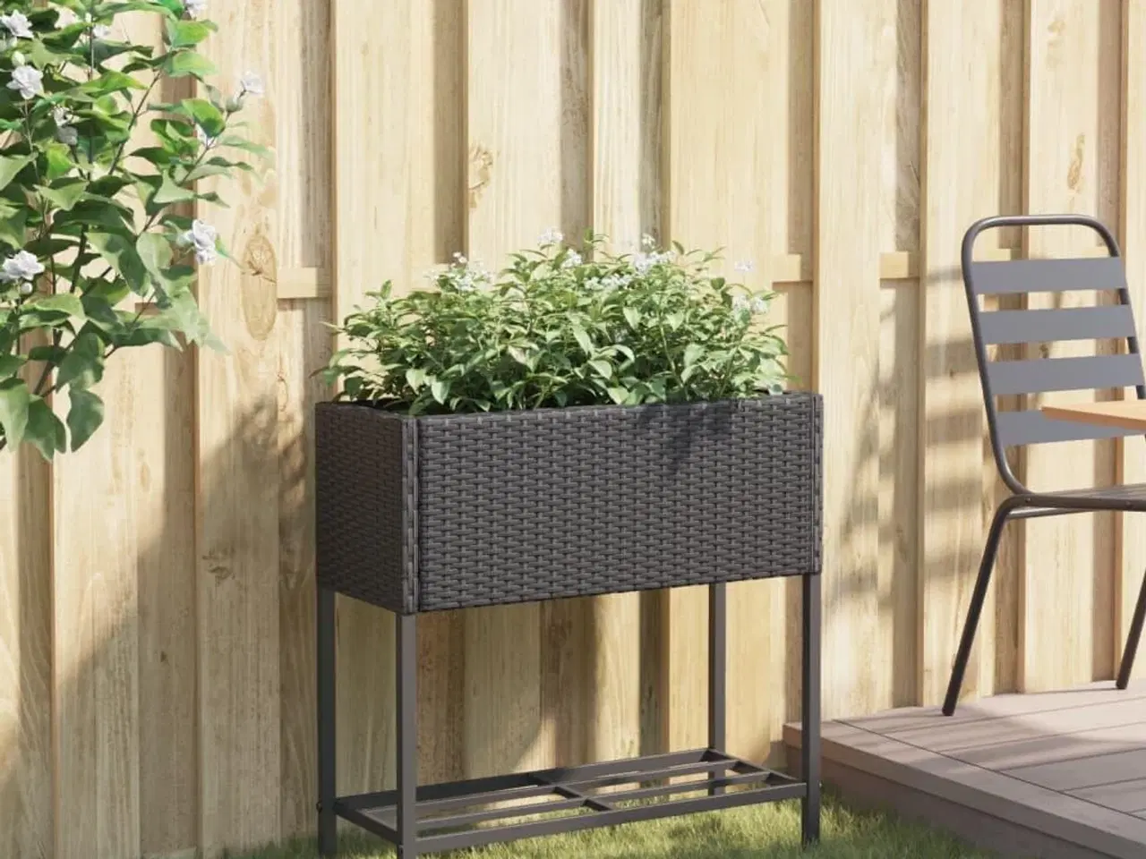 Billede 3 - Plantekasse med hylde polyrattan sort