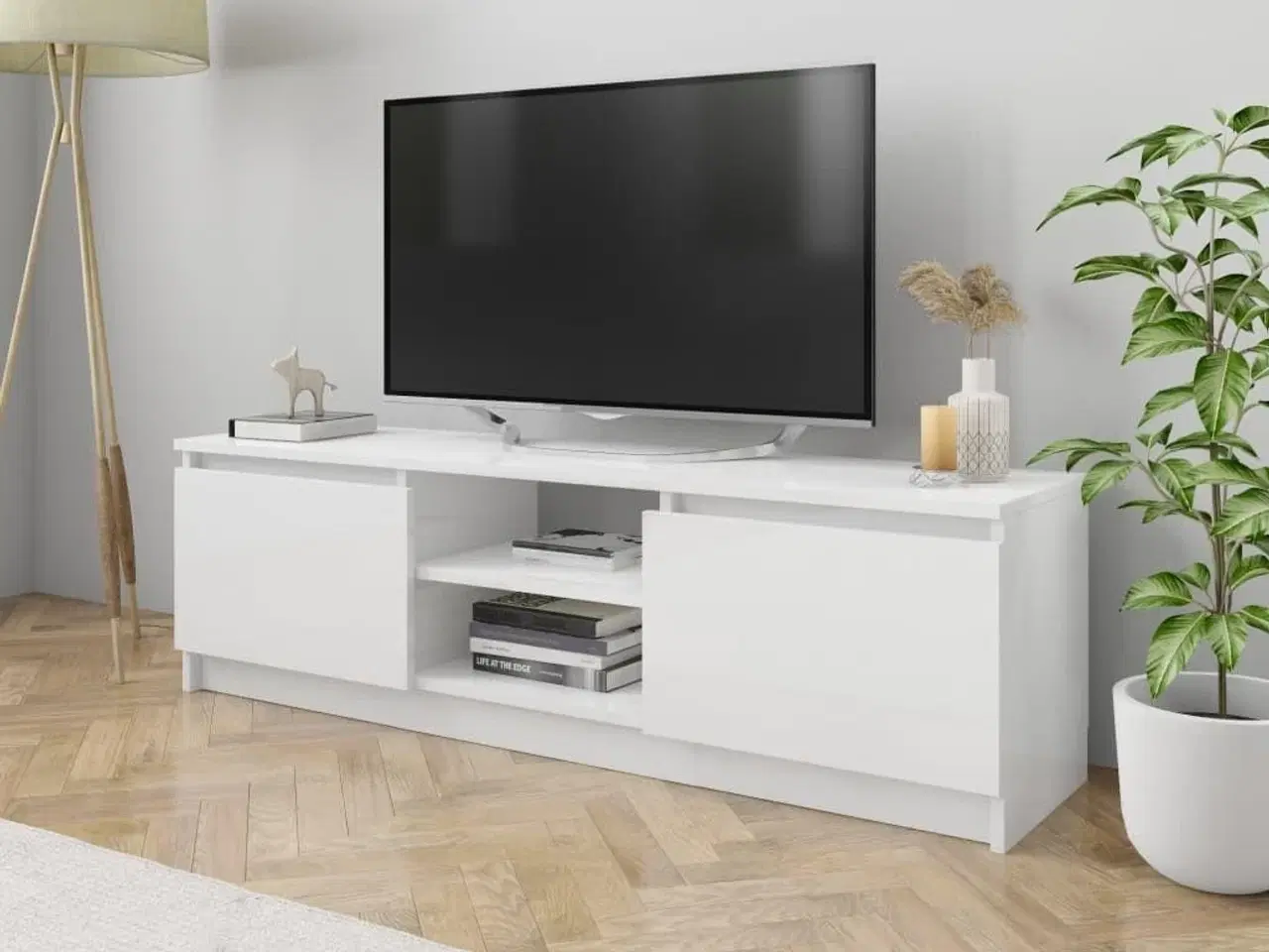 Billede 1 - Tv-skab 120x30x35,5 cm konstrueret træ hvid højglans