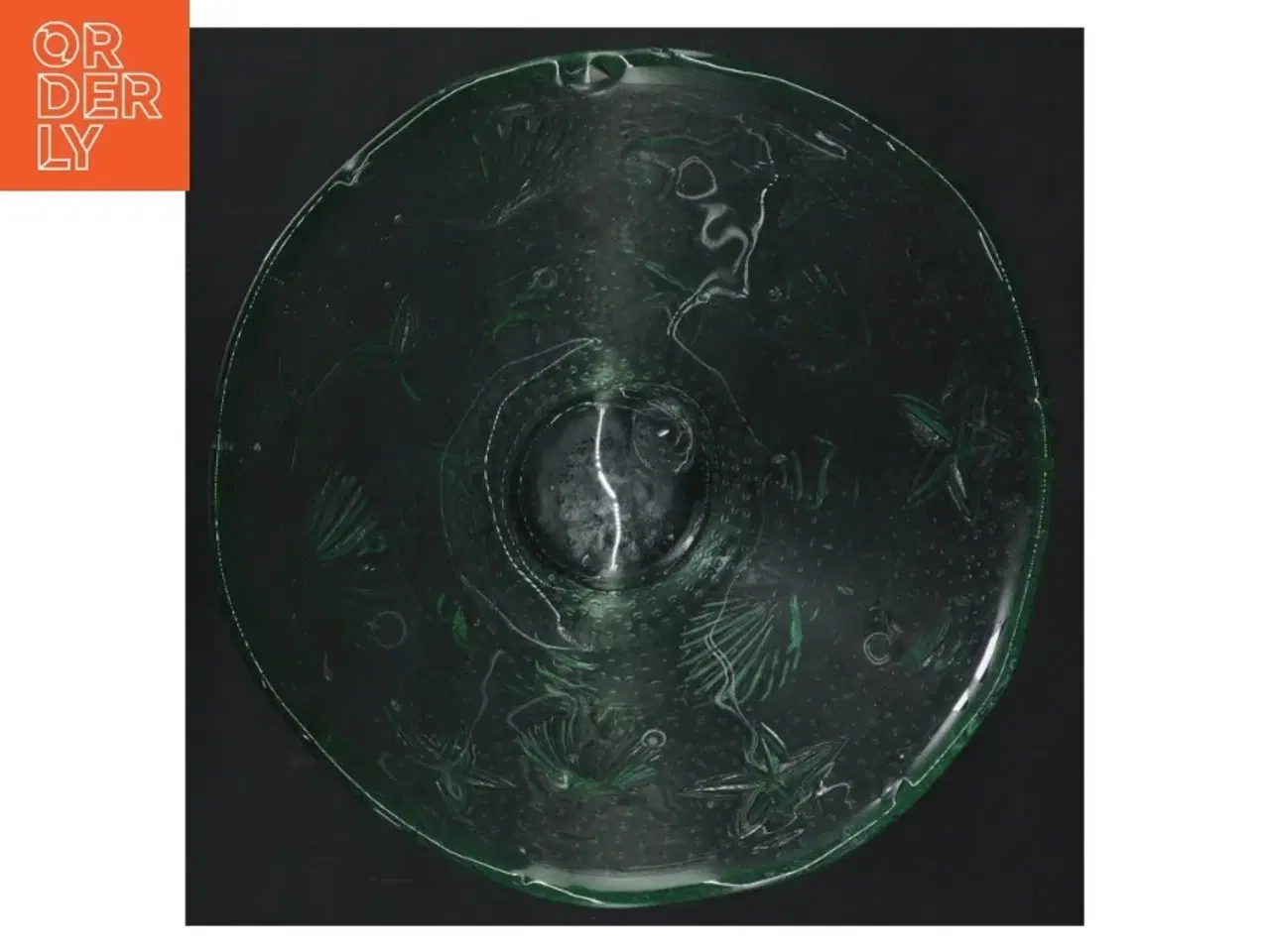 Billede 3 - Grøn glas skål med dekoration (str. Ø. 15 cm)
