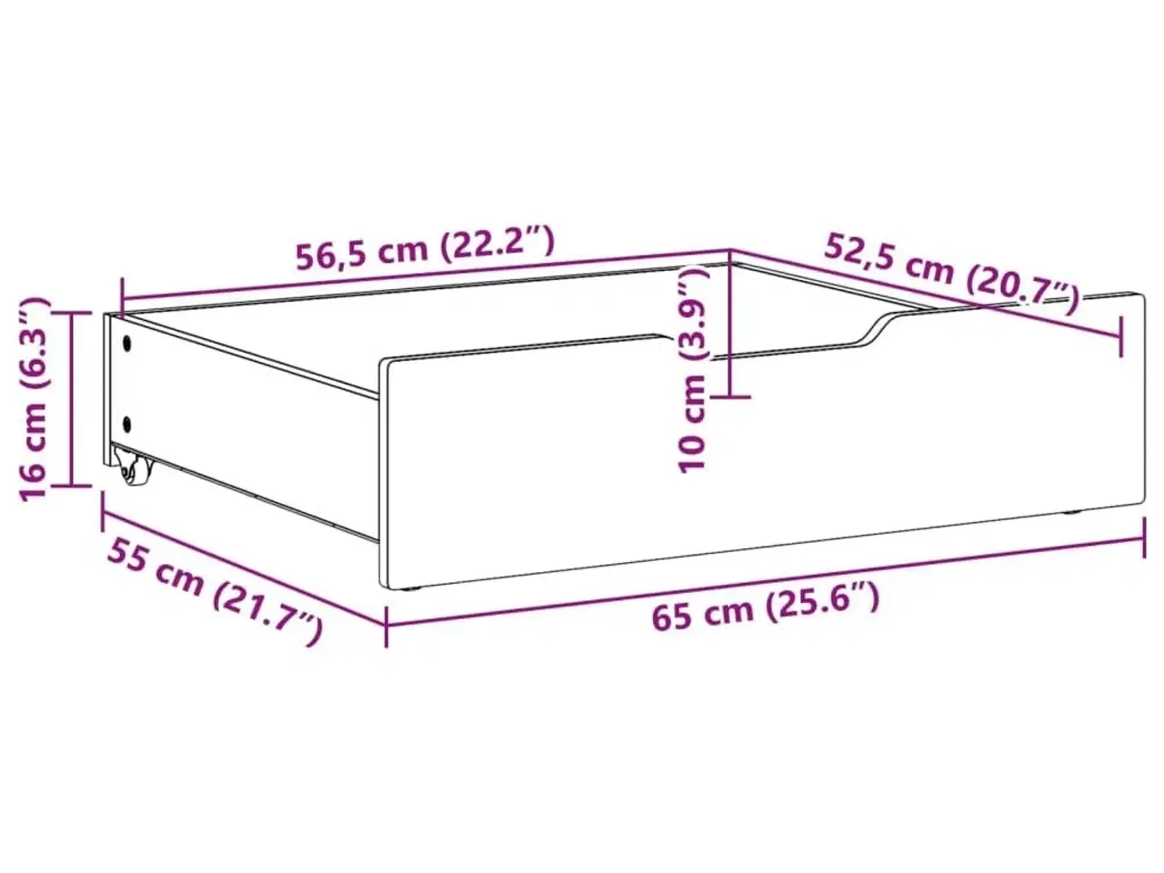 Billede 8 - Sengeskuffer med hjul 2 stk. 65x55x17 cm massivt fyrretræ