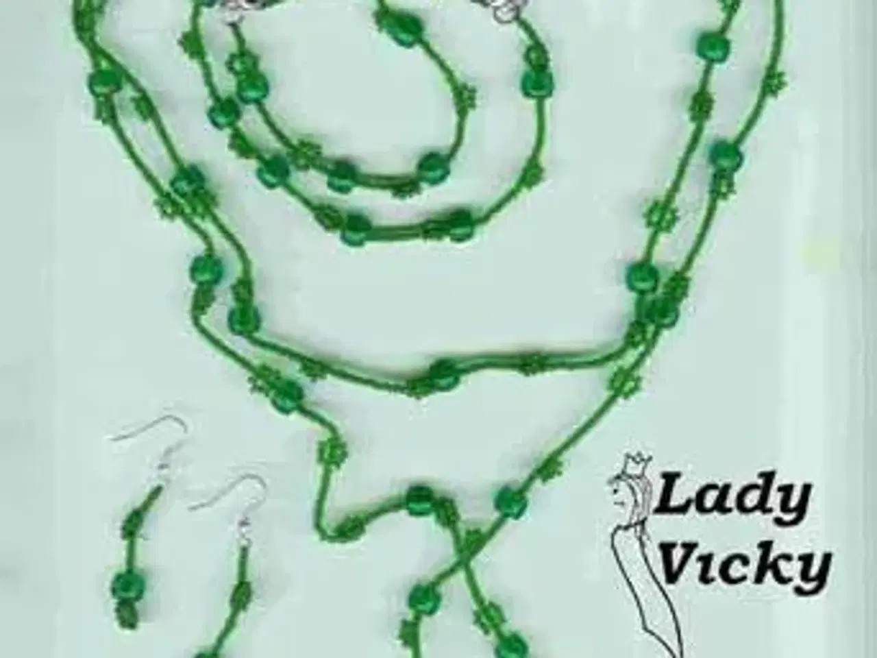 Billede 2 - Armbånd # Perlekæde # Grønne perler