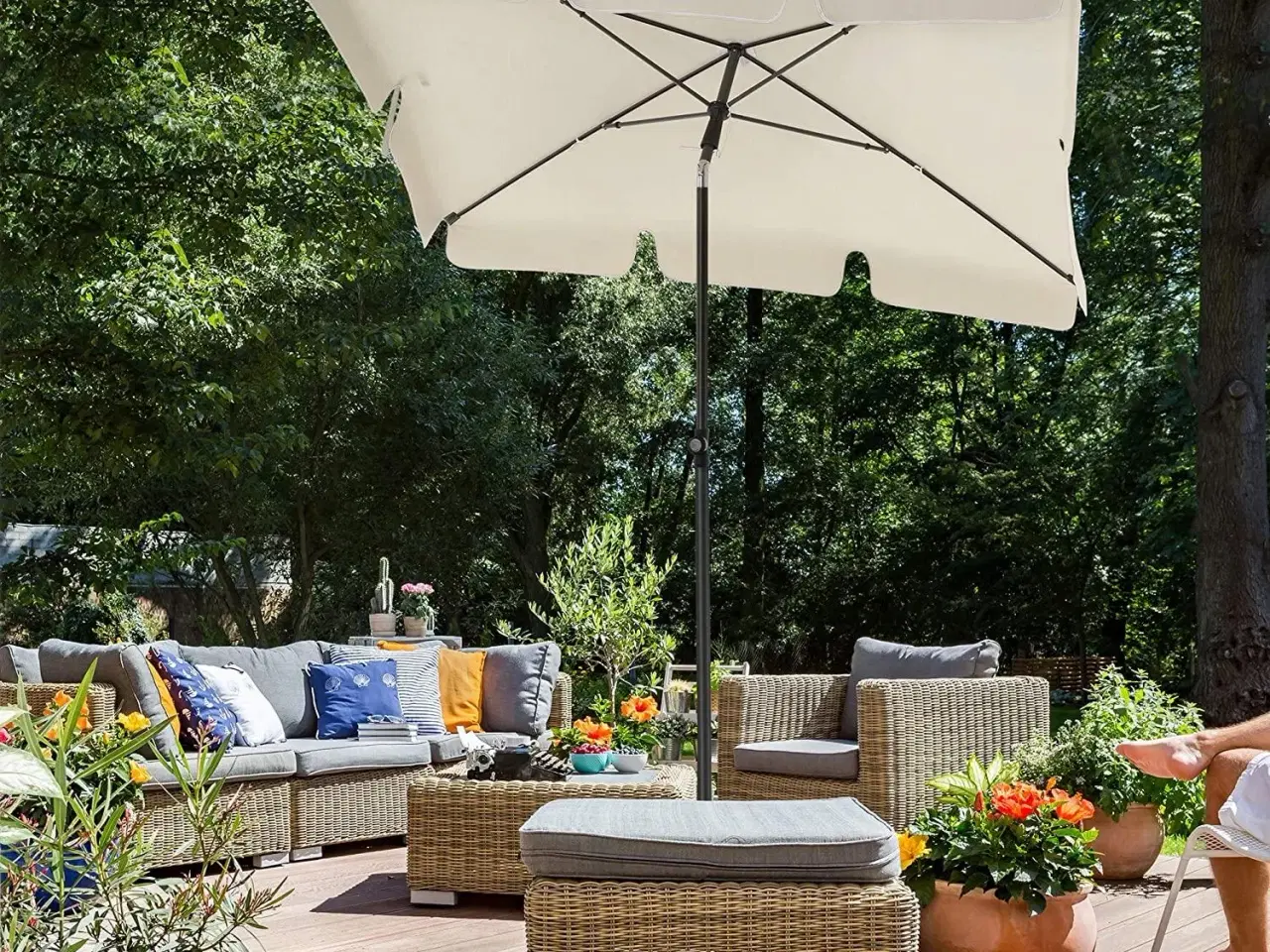 Billede 2 - Rektangulær altanparasols 2 × 1,25 m – UPF 50+, vippefunktion, beige med bæretaske