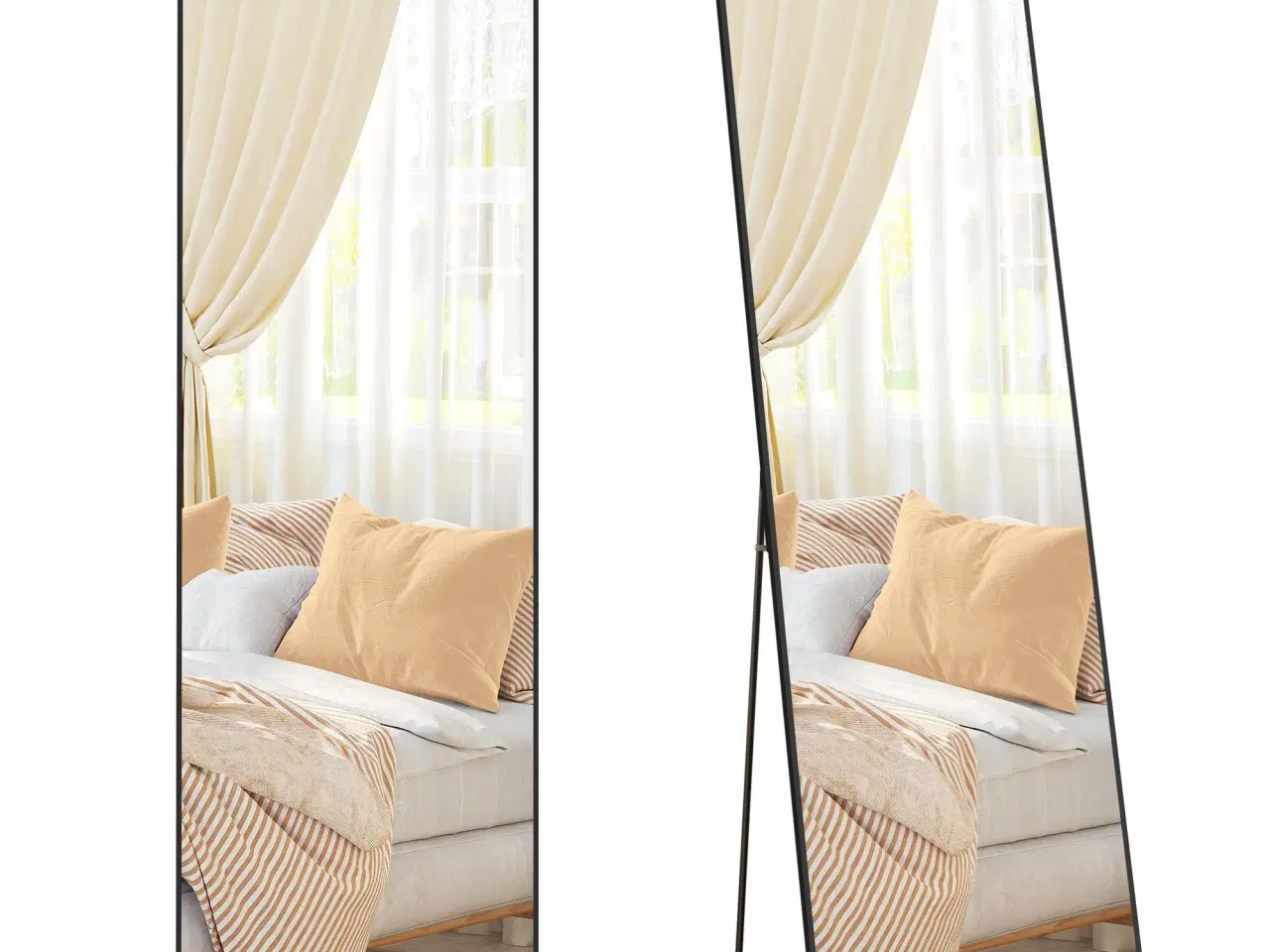 Billede 1 - Gulvspejl fuld længde 160 × 50 cm rektangulært med støtteben, hærdet glas, aluminiumsramme, ink black