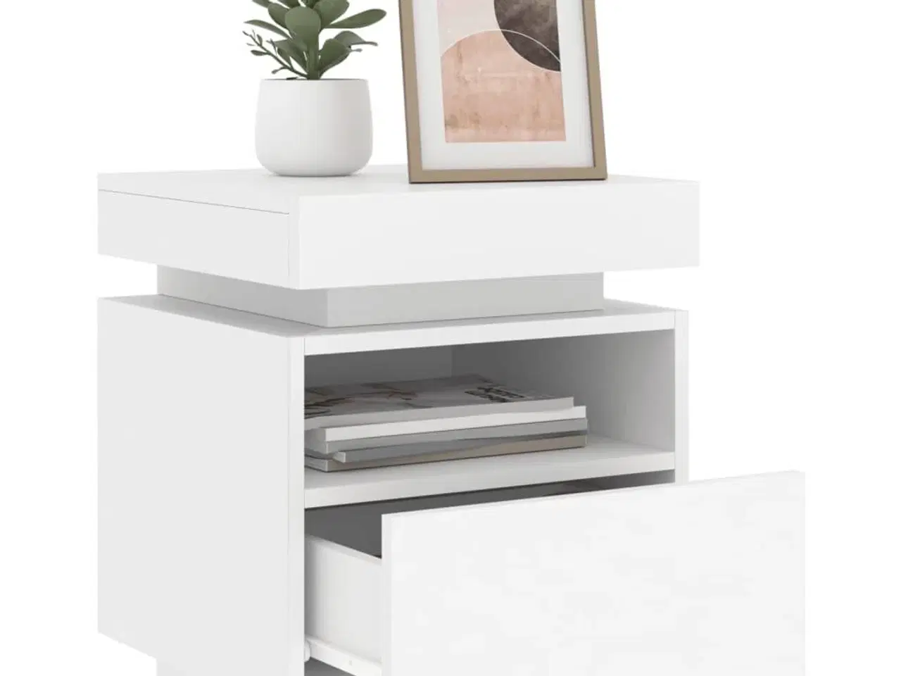 Billede 4 - Sengebord med LED-lys 40x39x48,5 cm hvid