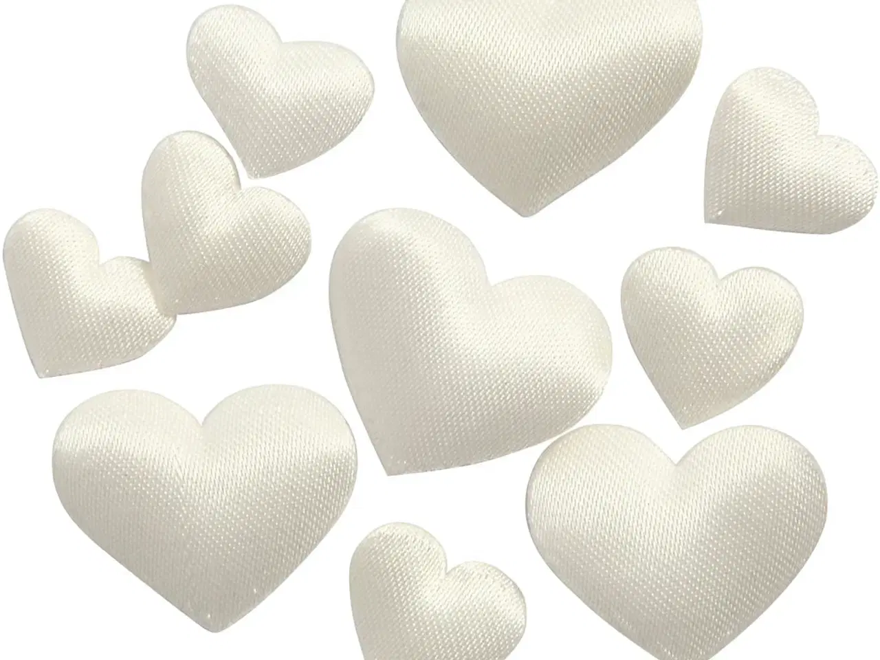 Billede 1 - Satinhjerter, råhvid, 70 stk. i 10+20 mm