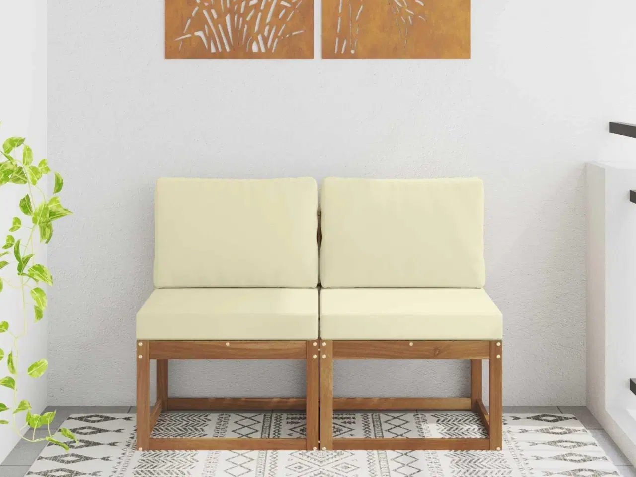 Billede 1 - 2 Stk Udendørs Mellem Sofa Massivt Akacietræ Naturfarvet