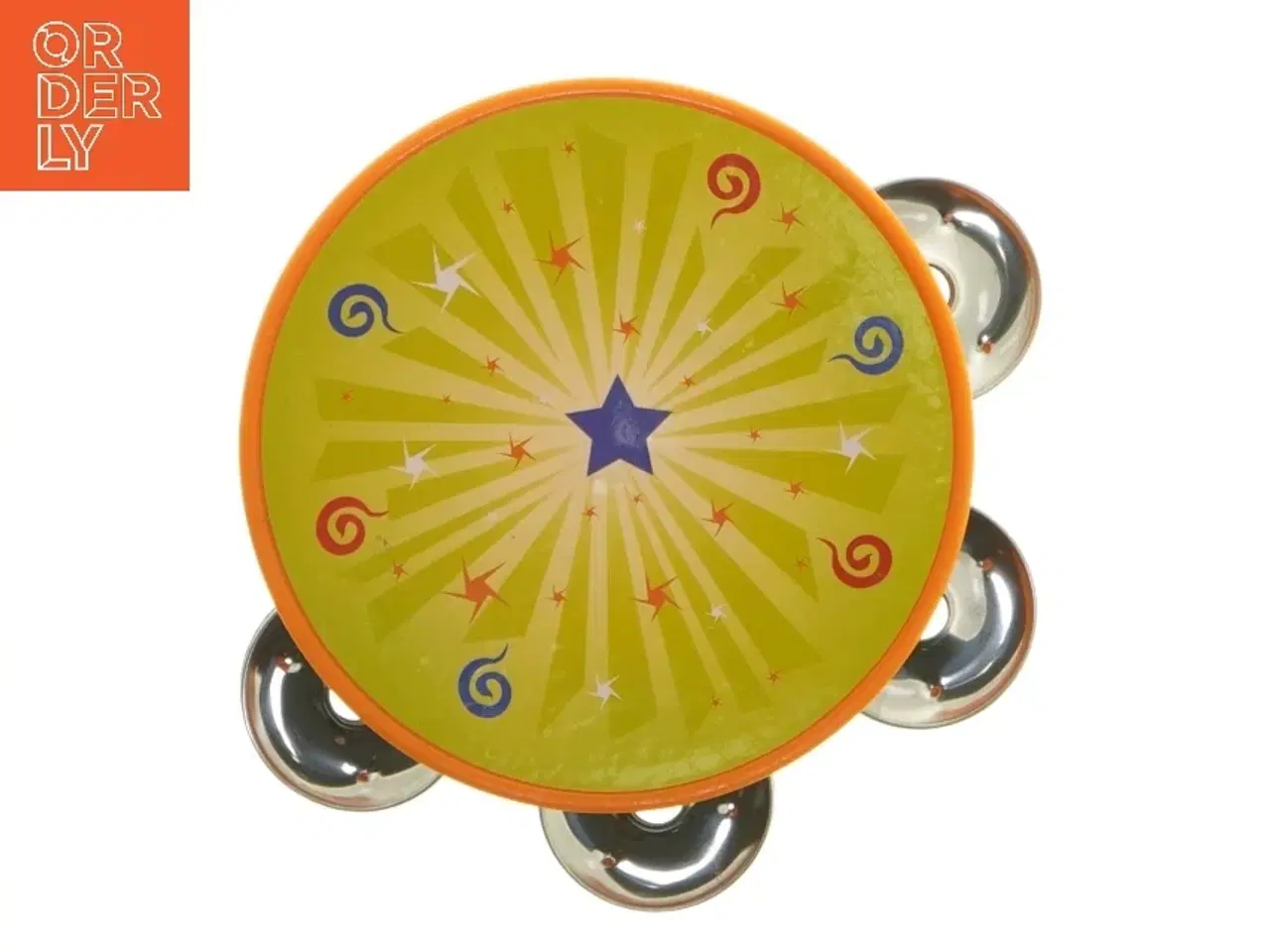 Billede 1 - Børnetamburin med farverigt design (str. 10,5 cm)