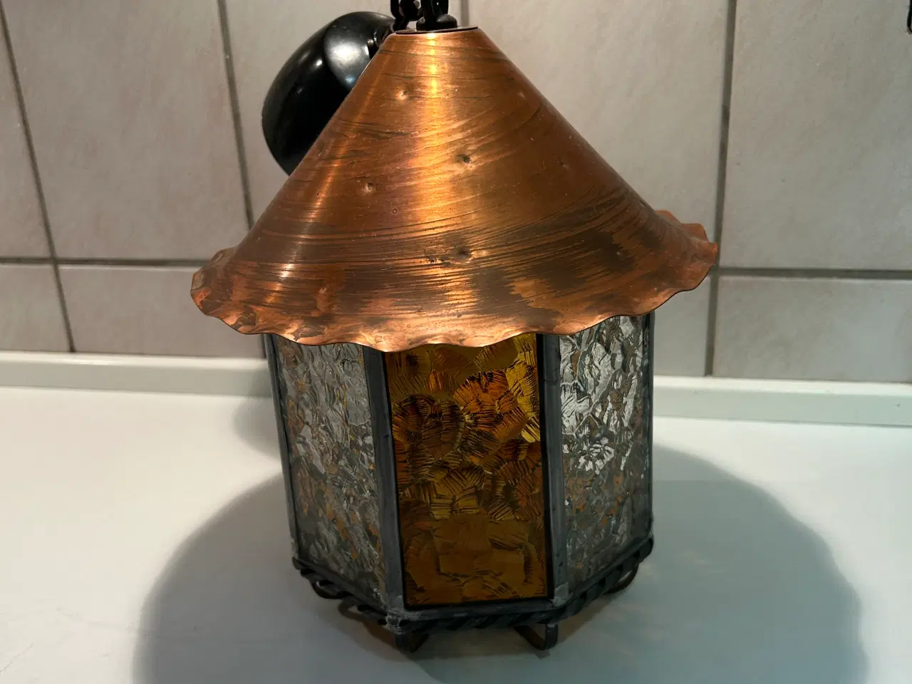 Billede 1 - Retro pendel i kobber og glas