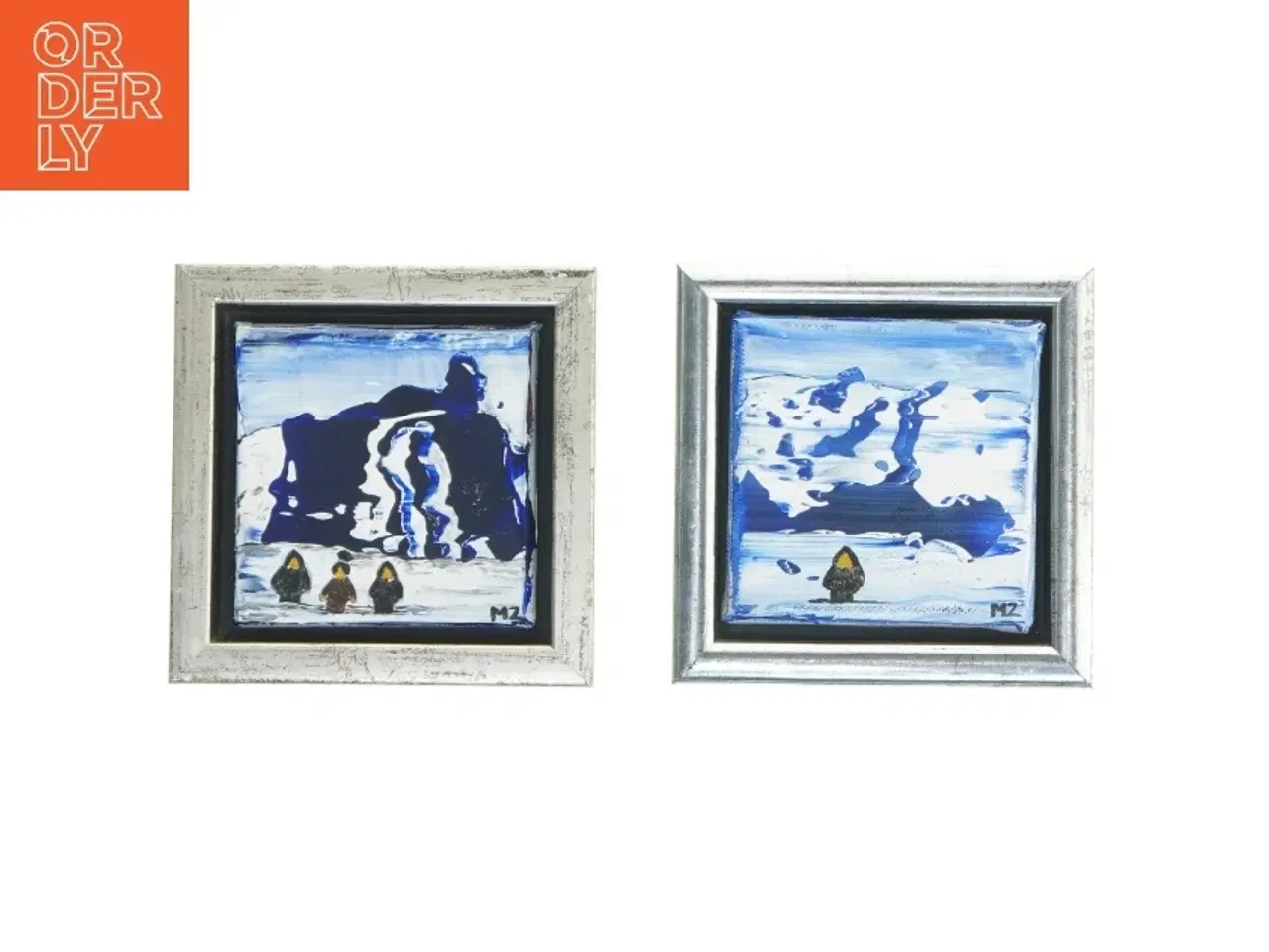 Billede 1 - Små malerier i ramme fra Minannguaq Zeeb (str. 13,5 cm. x. 13,5 cm. 2 styk)