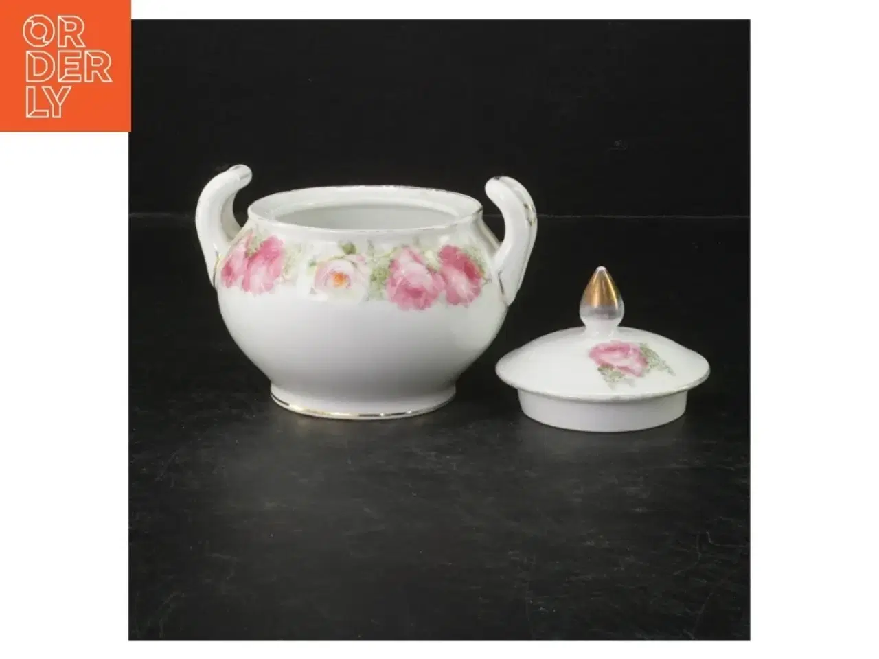 Billede 2 - Retro Porcelænssukkerskål med roser (str. 11,5 cm)