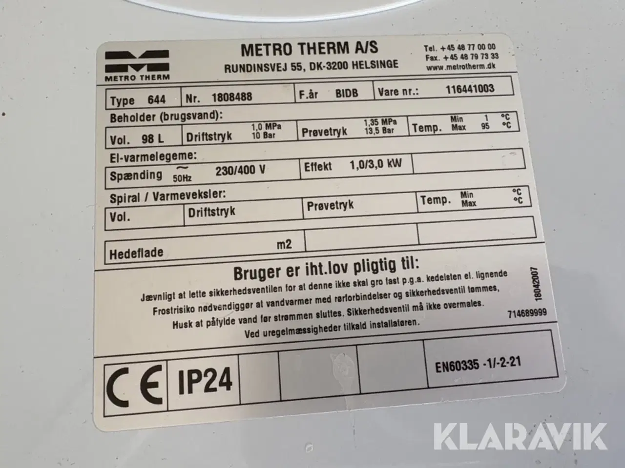 Billede 5 - Vandvarmer og fyr Metro Therm/Vaillant