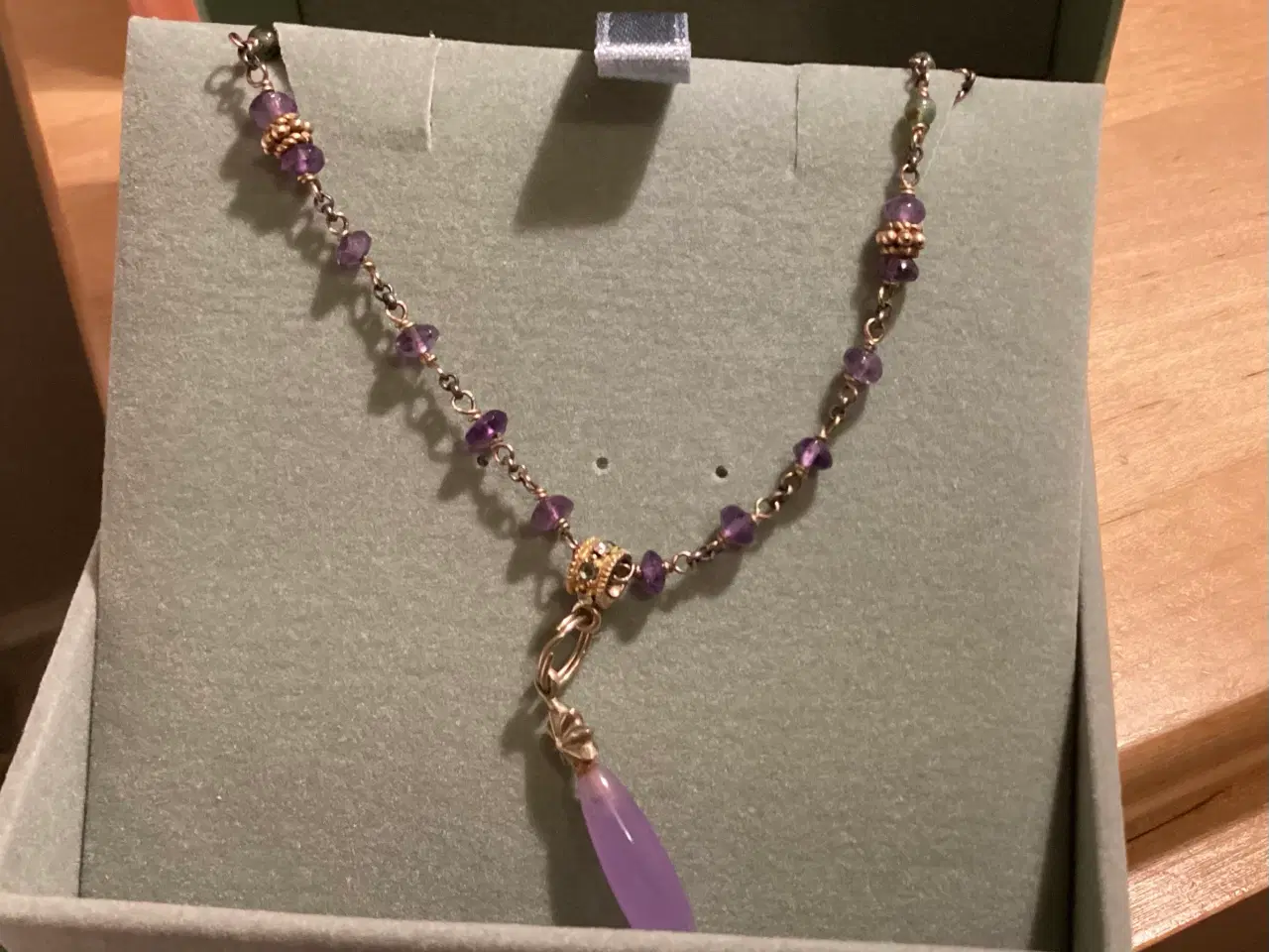 Billede 1 - Halskæde, forgyldt, amethyst 