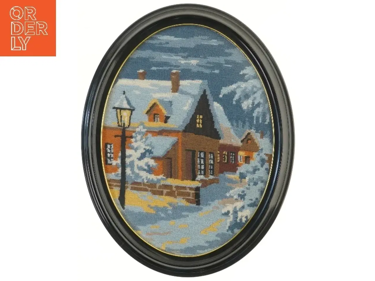 Billede 1 - Oval broderet billede med ramme (str. 47 cm)