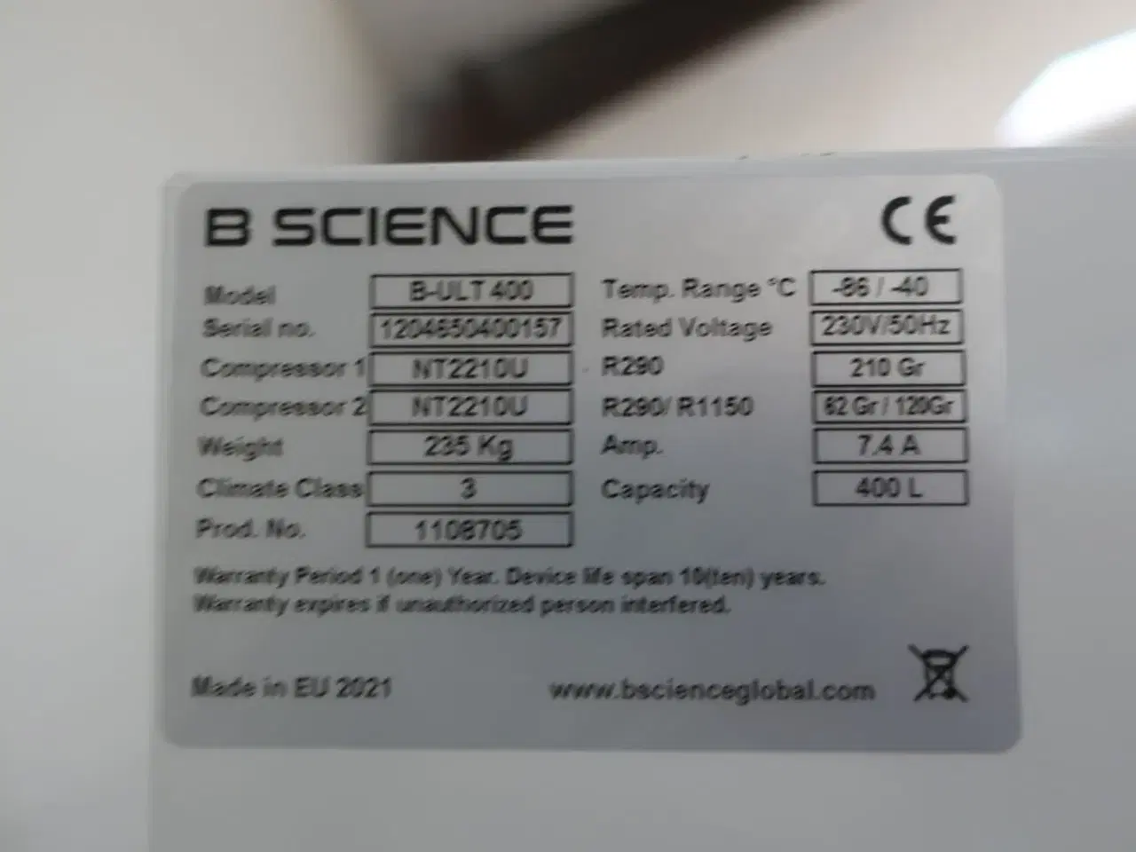 Billede 6 - Fryseskab B SCIENCE GLOBAL B-ULT 400 (Display total skadet)