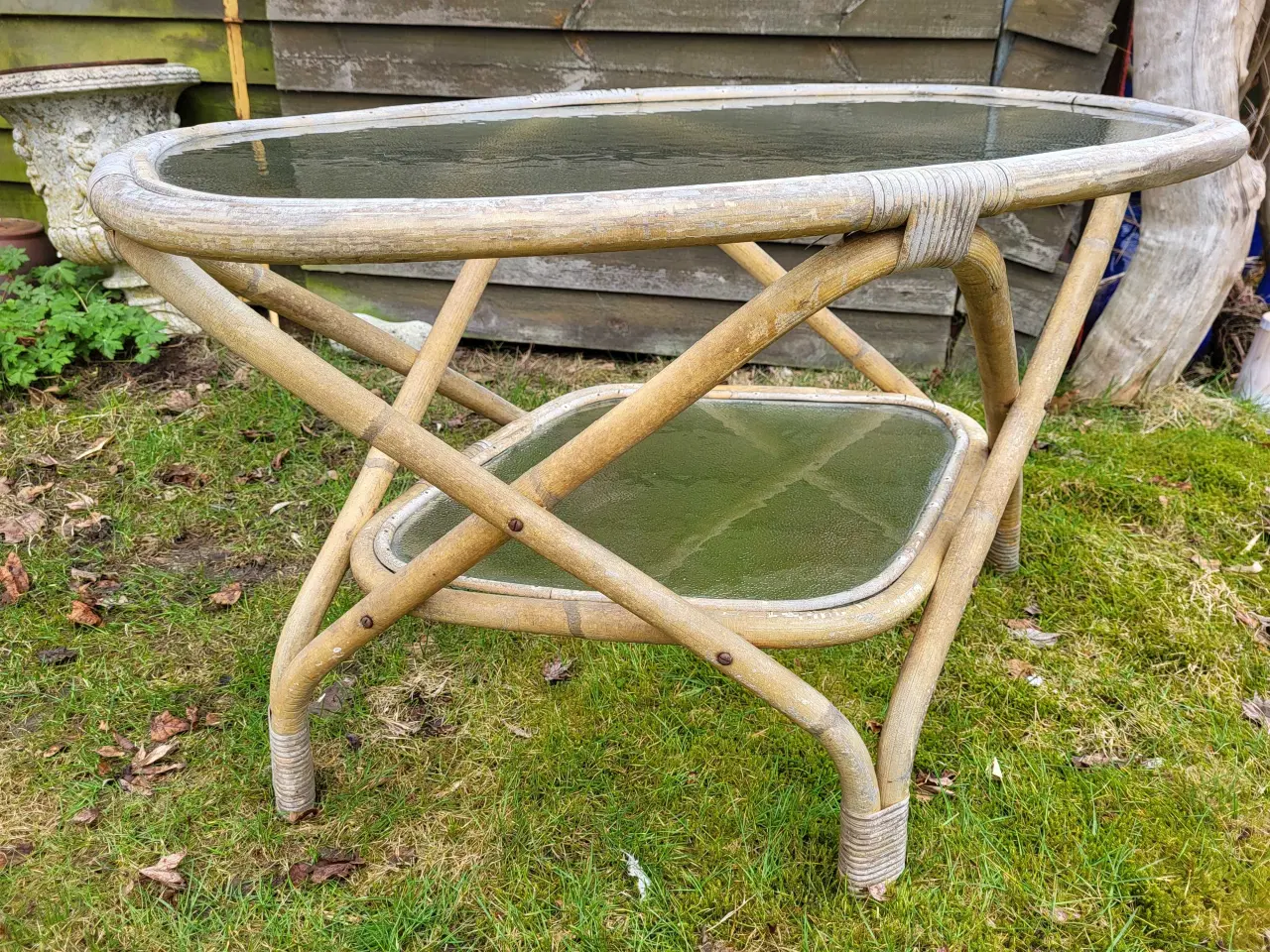 Billede 8 - Unikt stort bambusbord med to glasplader