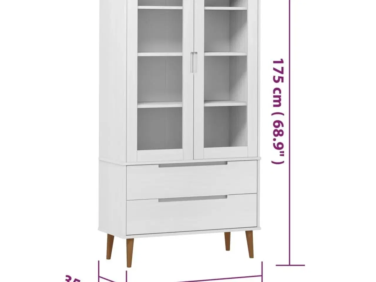 Billede 8 - Vitrineskab MOLDE 90x35x175 cm massivt fyrretræ hvid