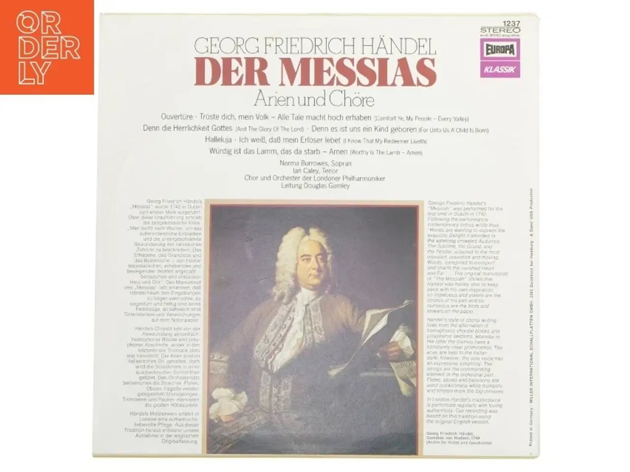 Billede 2 - Georg Friedrich H&#228;ndel Der Messias LP fra Europa Klassik