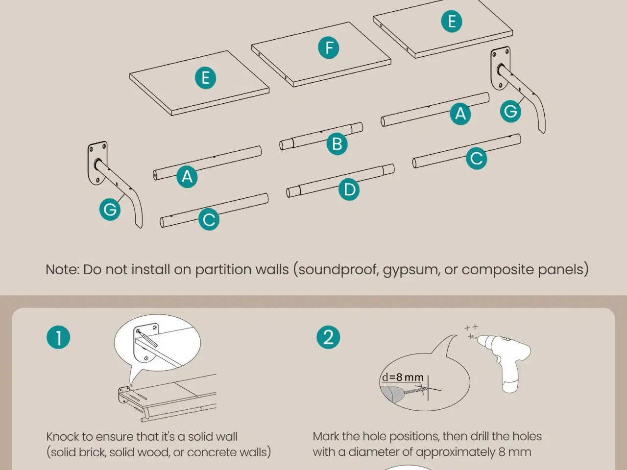 Billede 6 - Vægmonteret tøjstativ med hylde – 28 × 109 × 13,2 cm, rustik brun/sort, bæreevne 35 kg