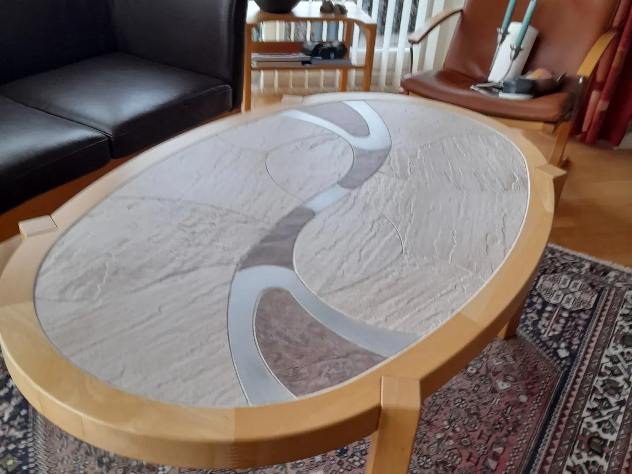 Billede 1 - Haslev sofabord med kakler, bøg