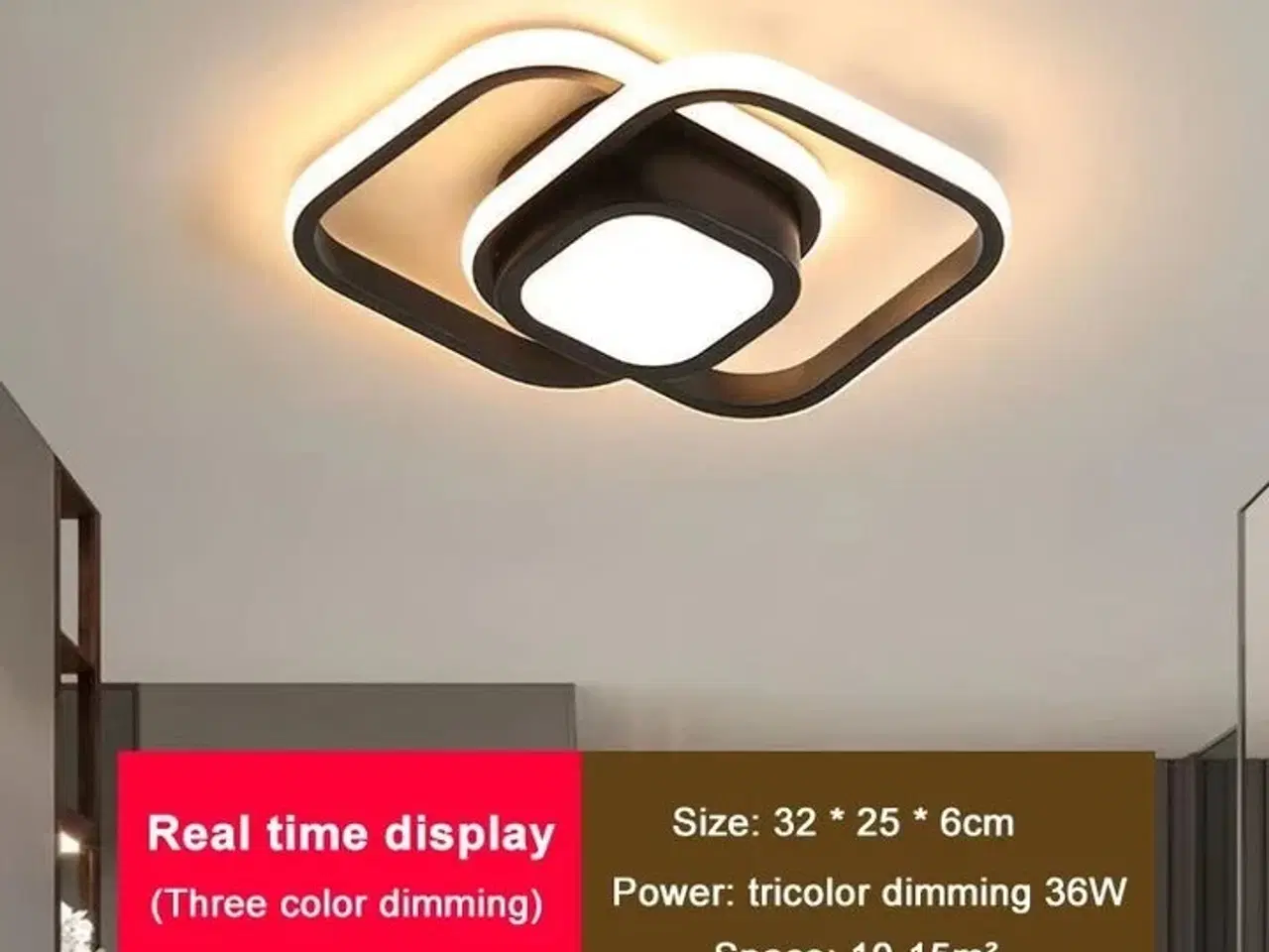 Billede 3 - 2 stk. Loftlampe Black Square – 36W LED dæmpbar