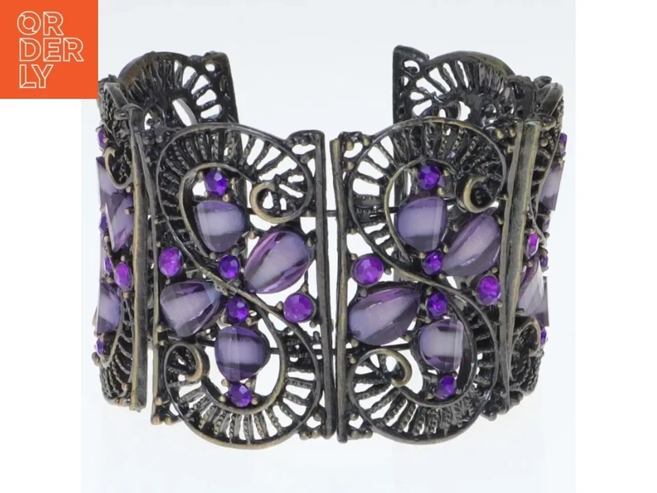 Billede 1 - Armbånd med lilla sten (str. Ø 7 cm)