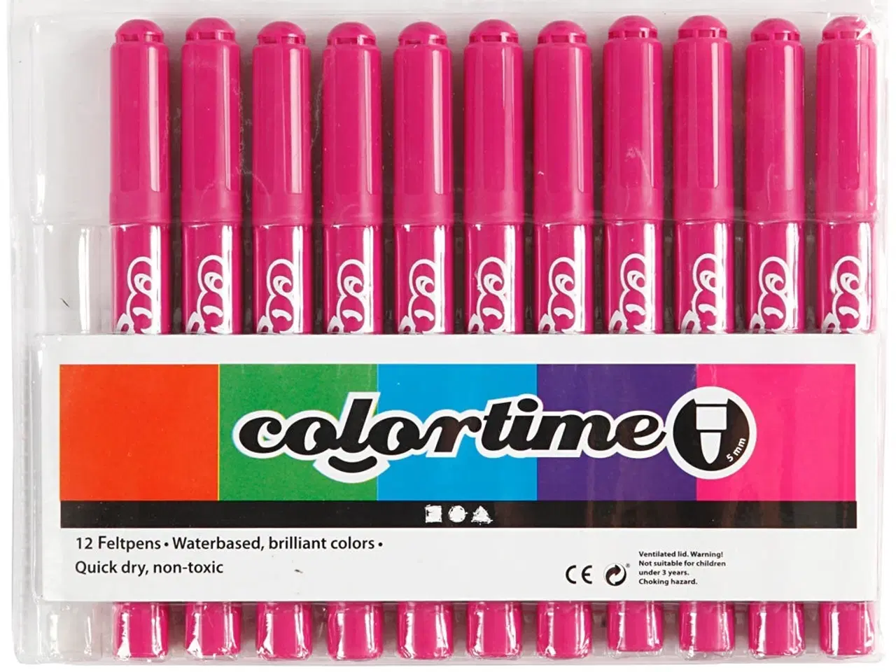 Billede 1 - Colortime Tusch, streg 5 mm, rosa, 12stk./ 1 pk.