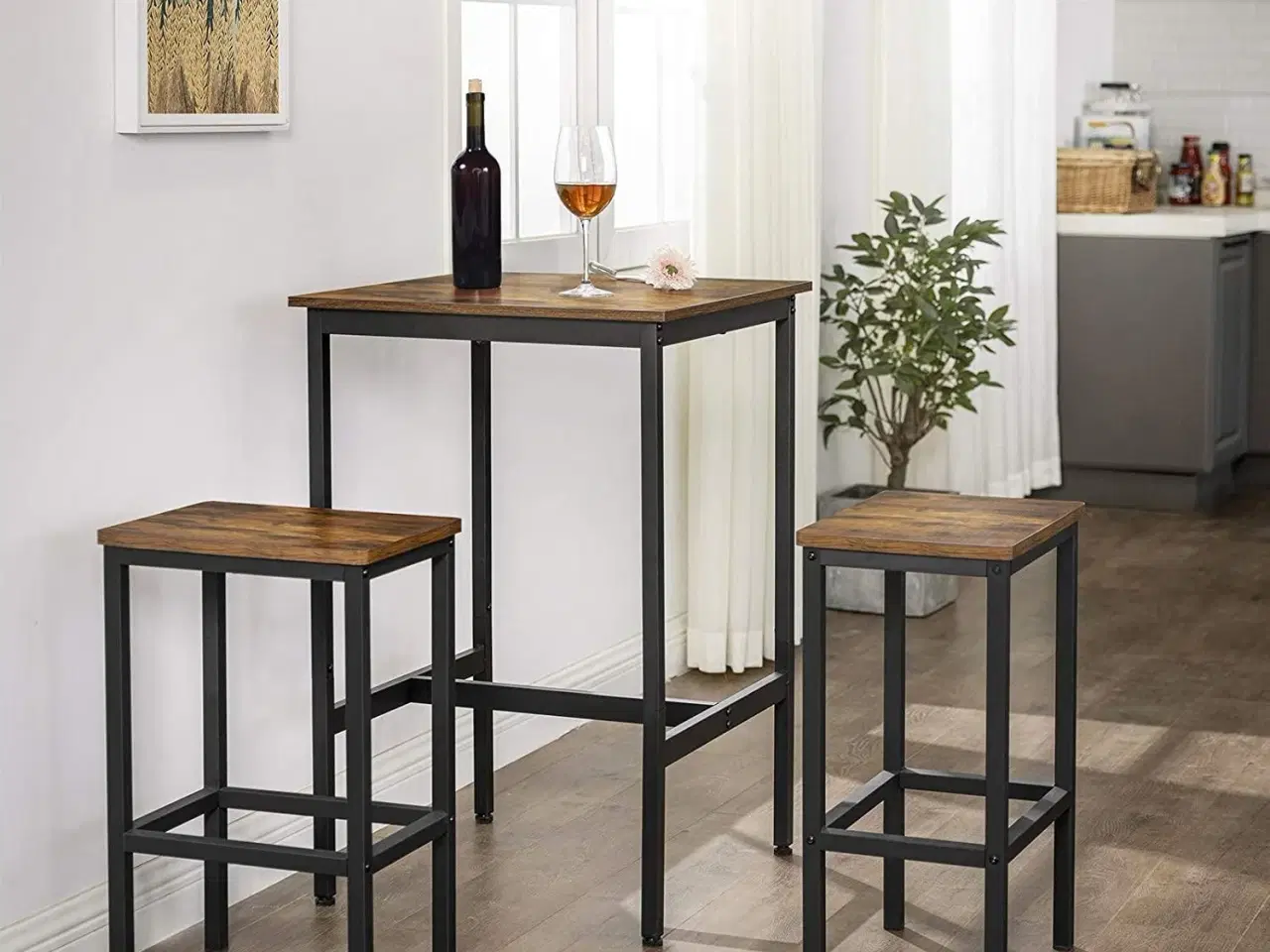 Billede 2 - Barbord firkantet højt bord, 60 × 60 × 90 cm, industriel stil, rustik brun/sort