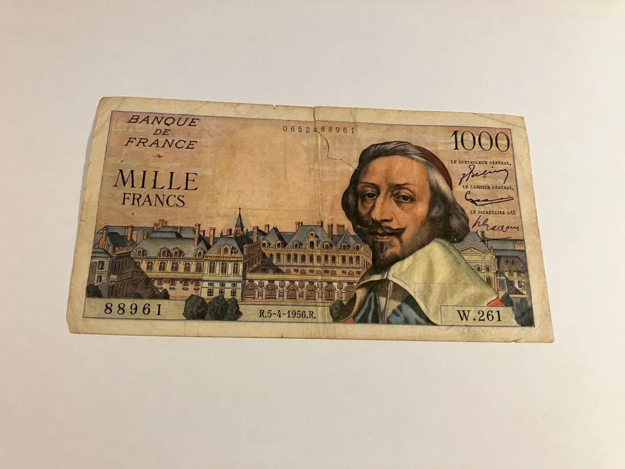 Billede 1 - 1000 Francs France 1956 - Bemærk revne