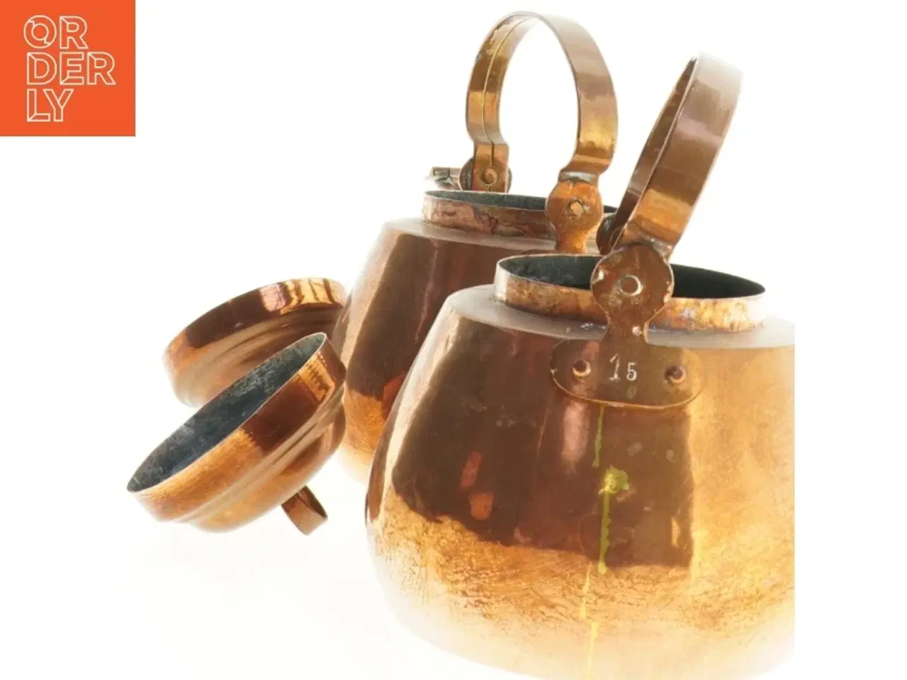 Billede 3 - Antik kobbertekedel, 2 stk (str. 19 x 19 x 15 cm)