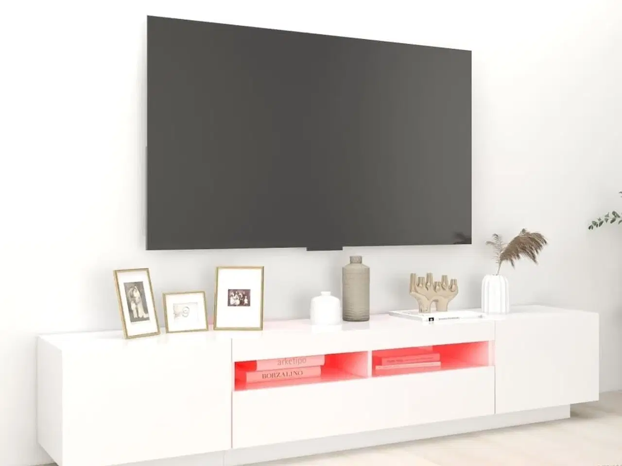 Billede 3 - Tv-skab med LED-lys 200x35x40 cm hvid
