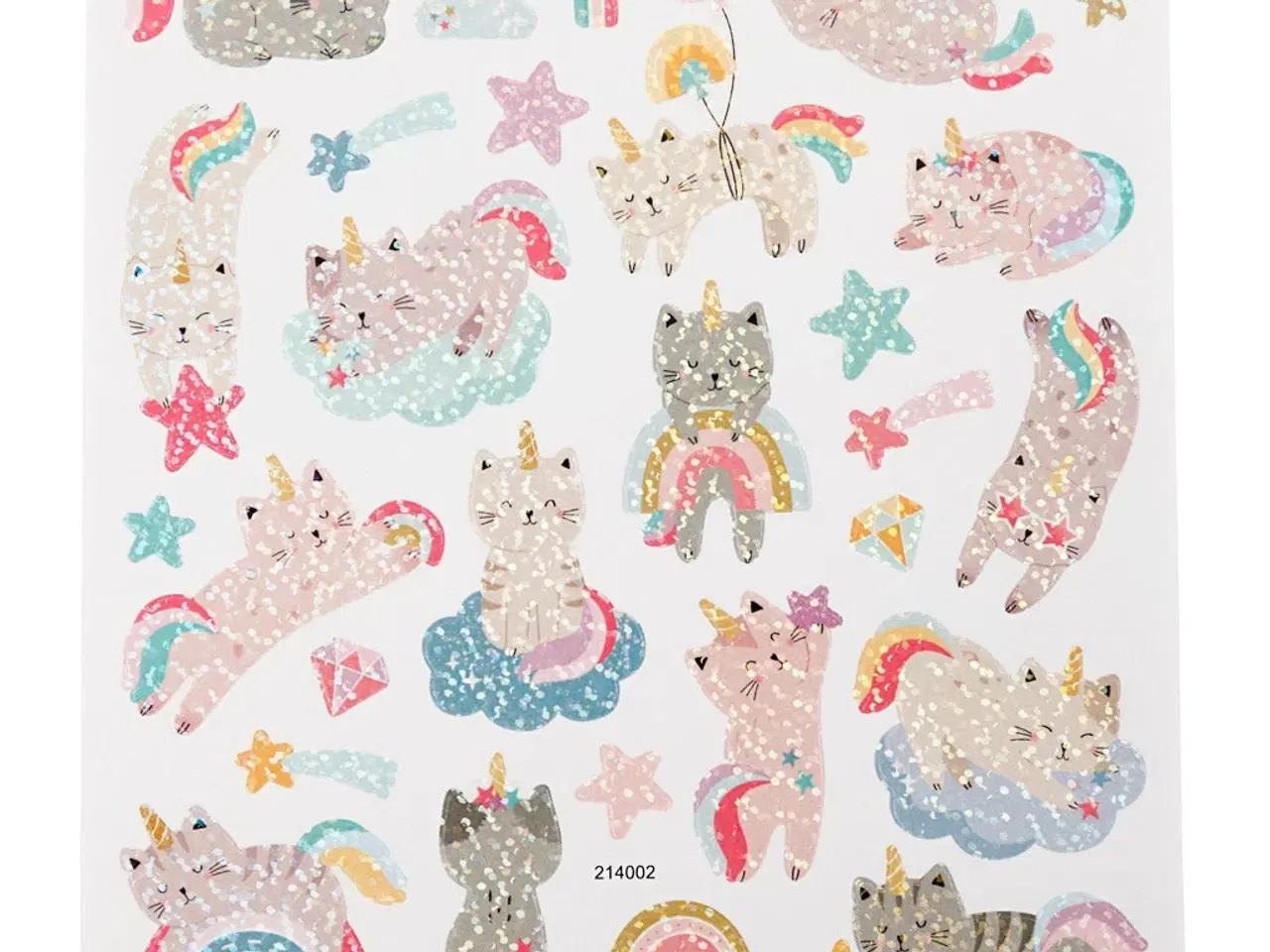Billede 1 - Farverige Unicorn Katte Stickers - 15x16,5 cm Ark