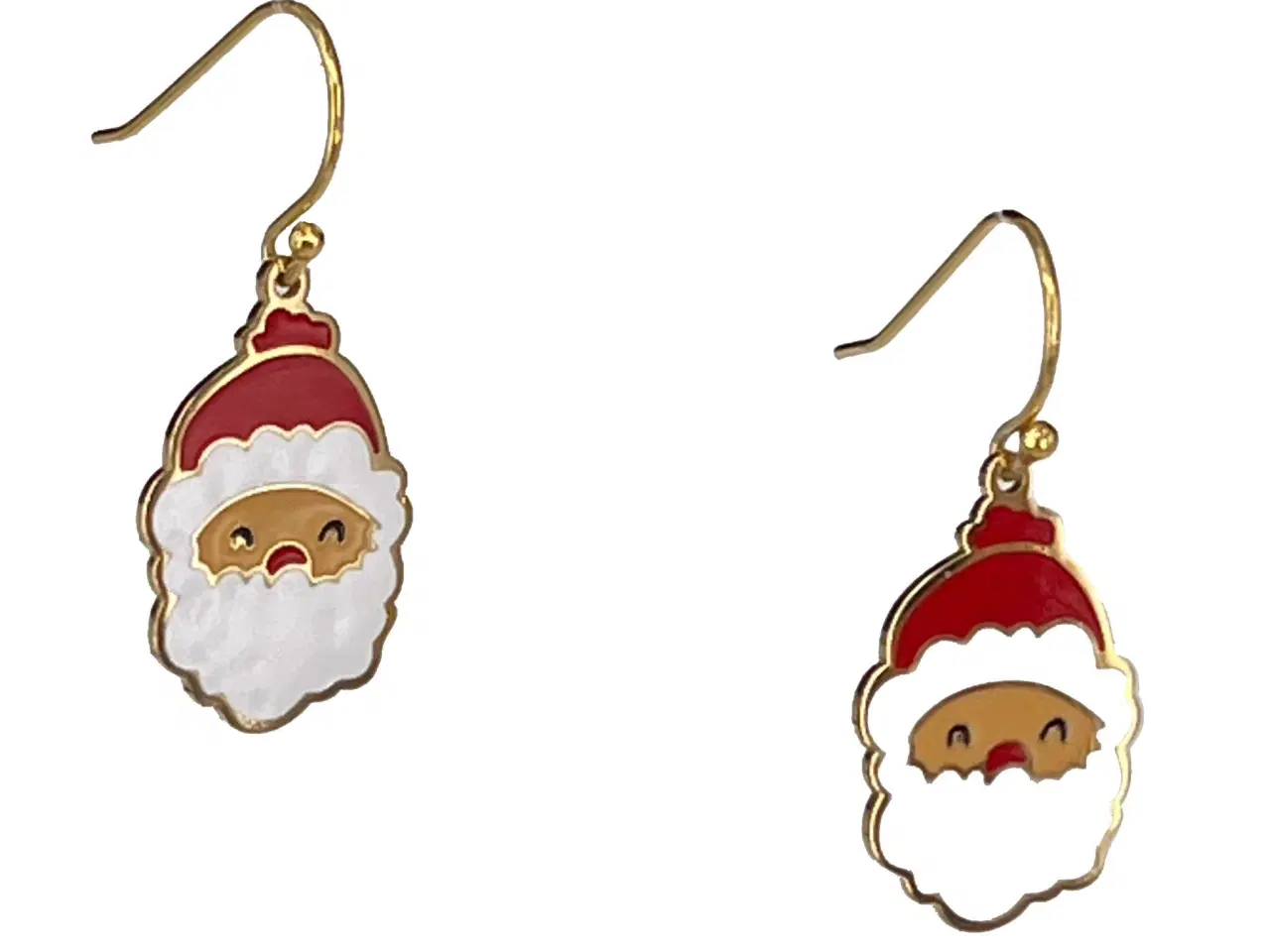 Billede 1 - Jule-øreringe, med nissehoved, i rød og hvid ename