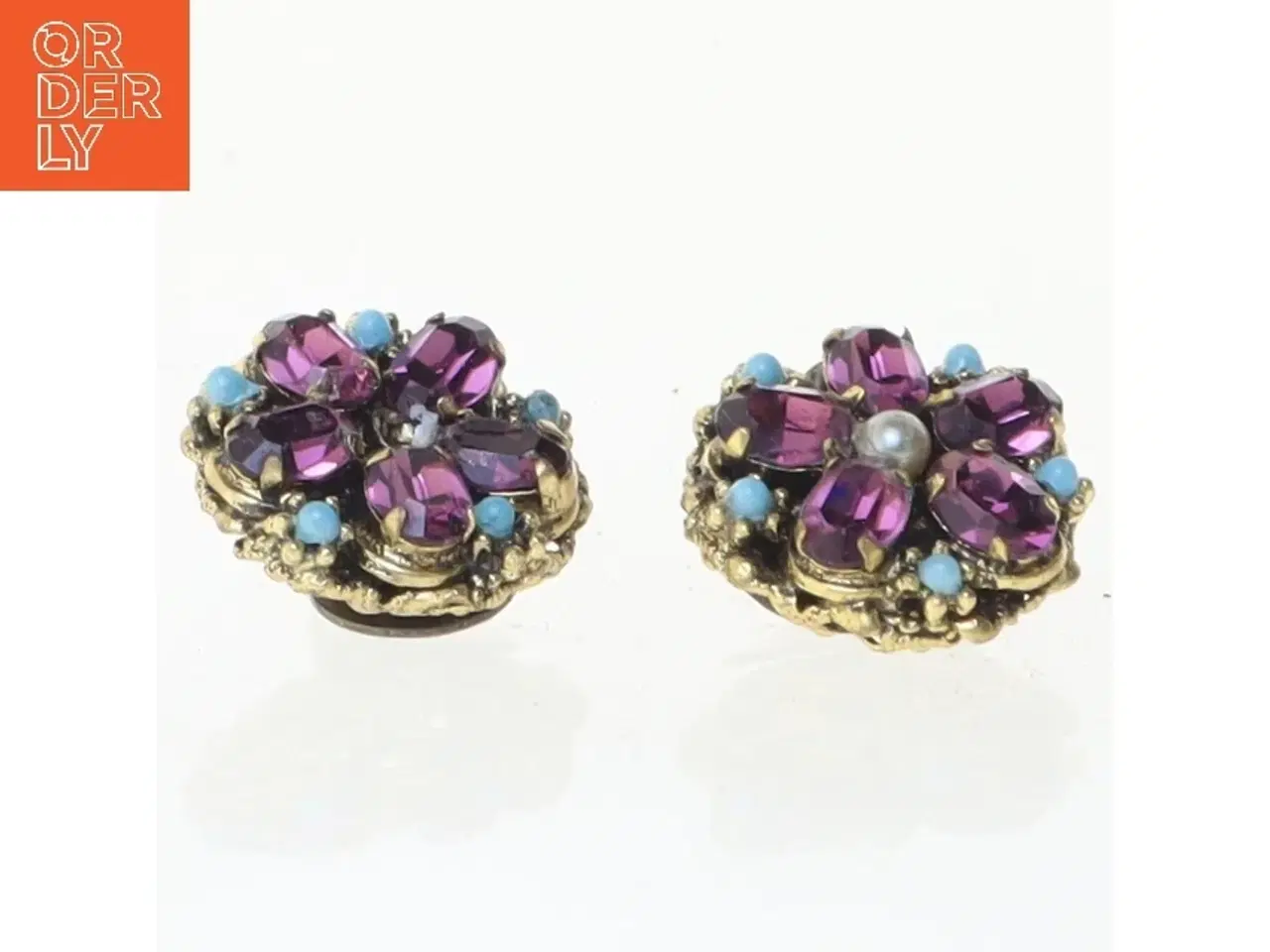 Billede 3 - Blomsterformede øreringe med lilla og blå sten (str. Ø 2 cm)