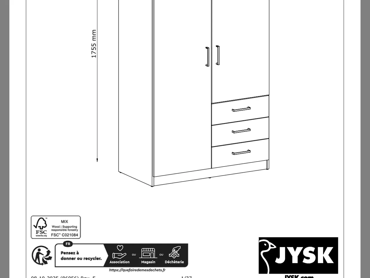 Billede 6 - Garderobeskab fra Jysk inkl. overskab 