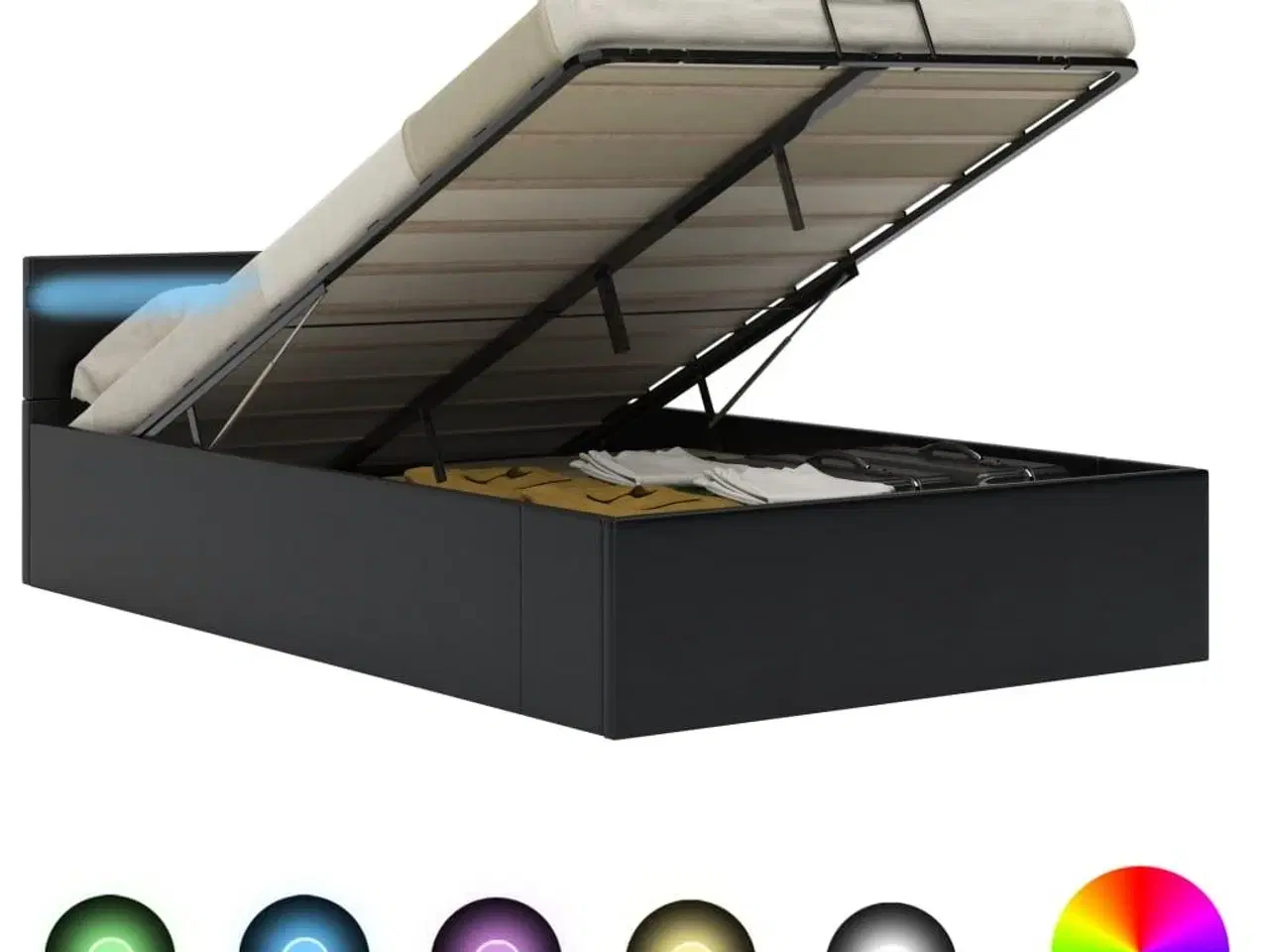 Billede 1 - Hydraulisk opbevaringsseng med LED 140x200 cm kunstlæder sort