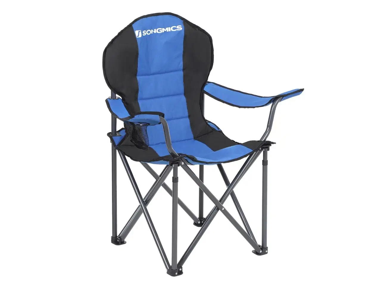 Billede 1 - Sammenklappelig campingstol med blød polstring, kopholder og kraftig konstruktion – blå