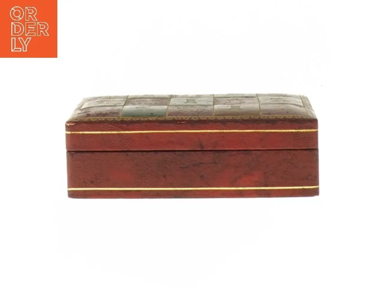 Billede 1 - Skakbrik Træ æske med læder & guld Læder (str. 4,5x9,5x14 cm)