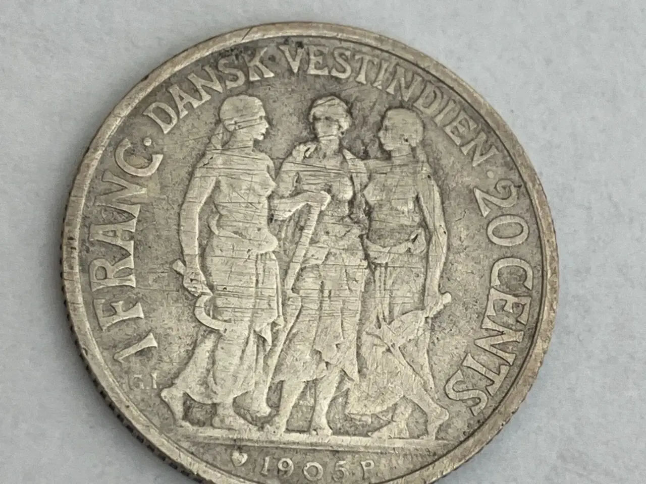 Billede 1 - 1 Franc / 20 Cents 1905 Dansk Vestindien - Ridser