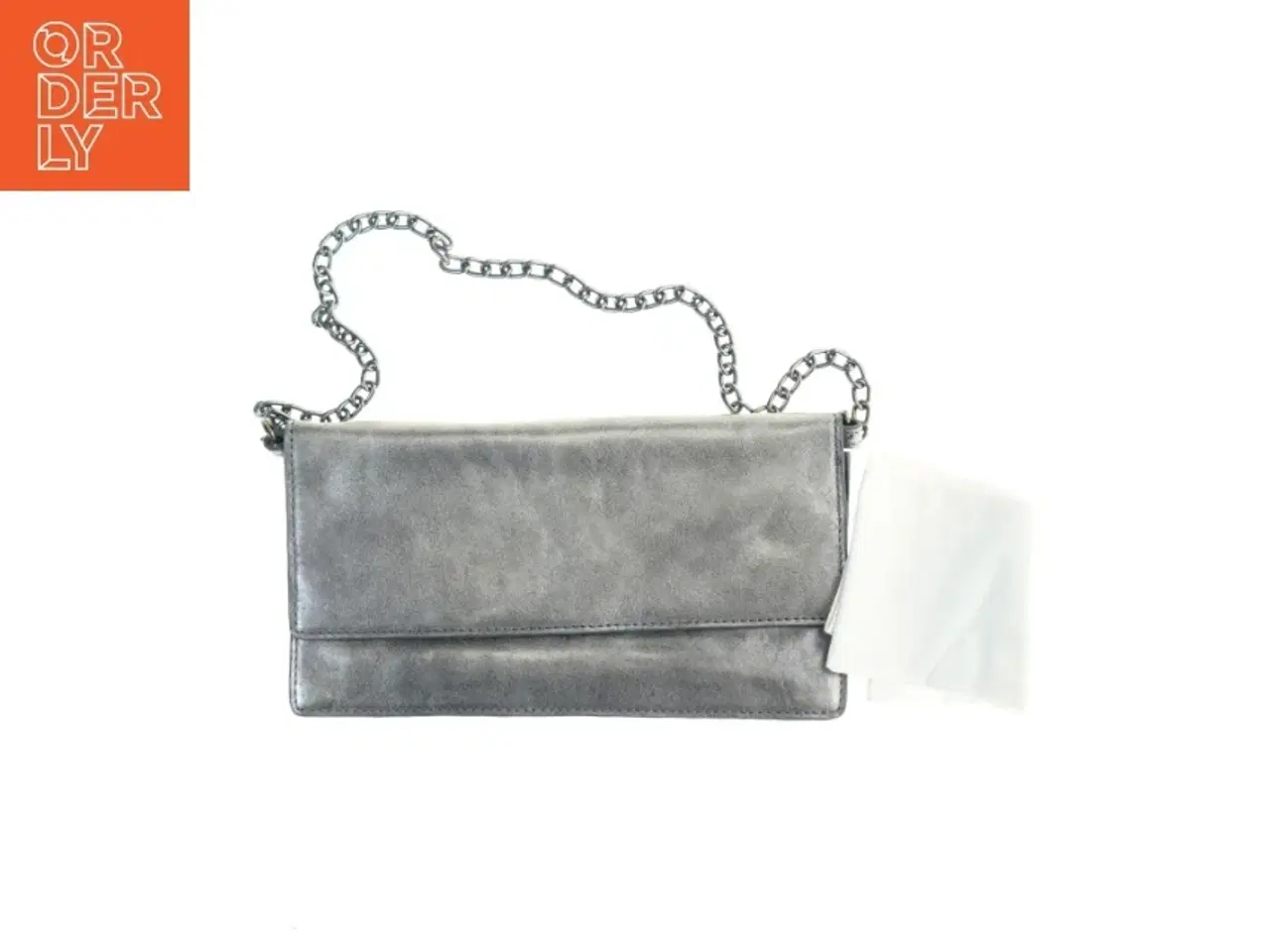 Billede 1 - Læder Kuvert Taske i flot Antik sølv farve (str. 26 x 13 cm)