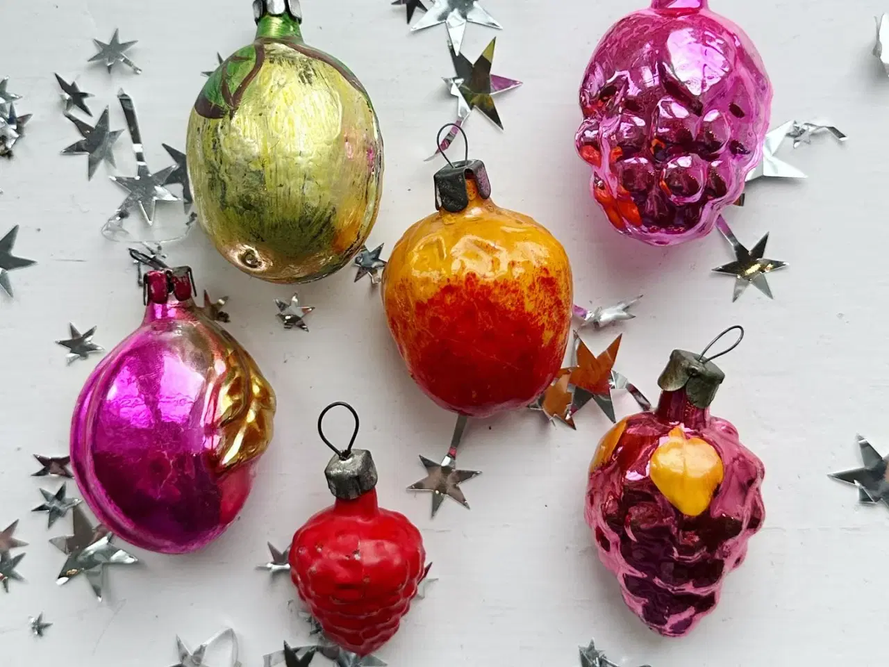 Billede 1 - Vintage julekugler, samling frugter, 6 stk samlet