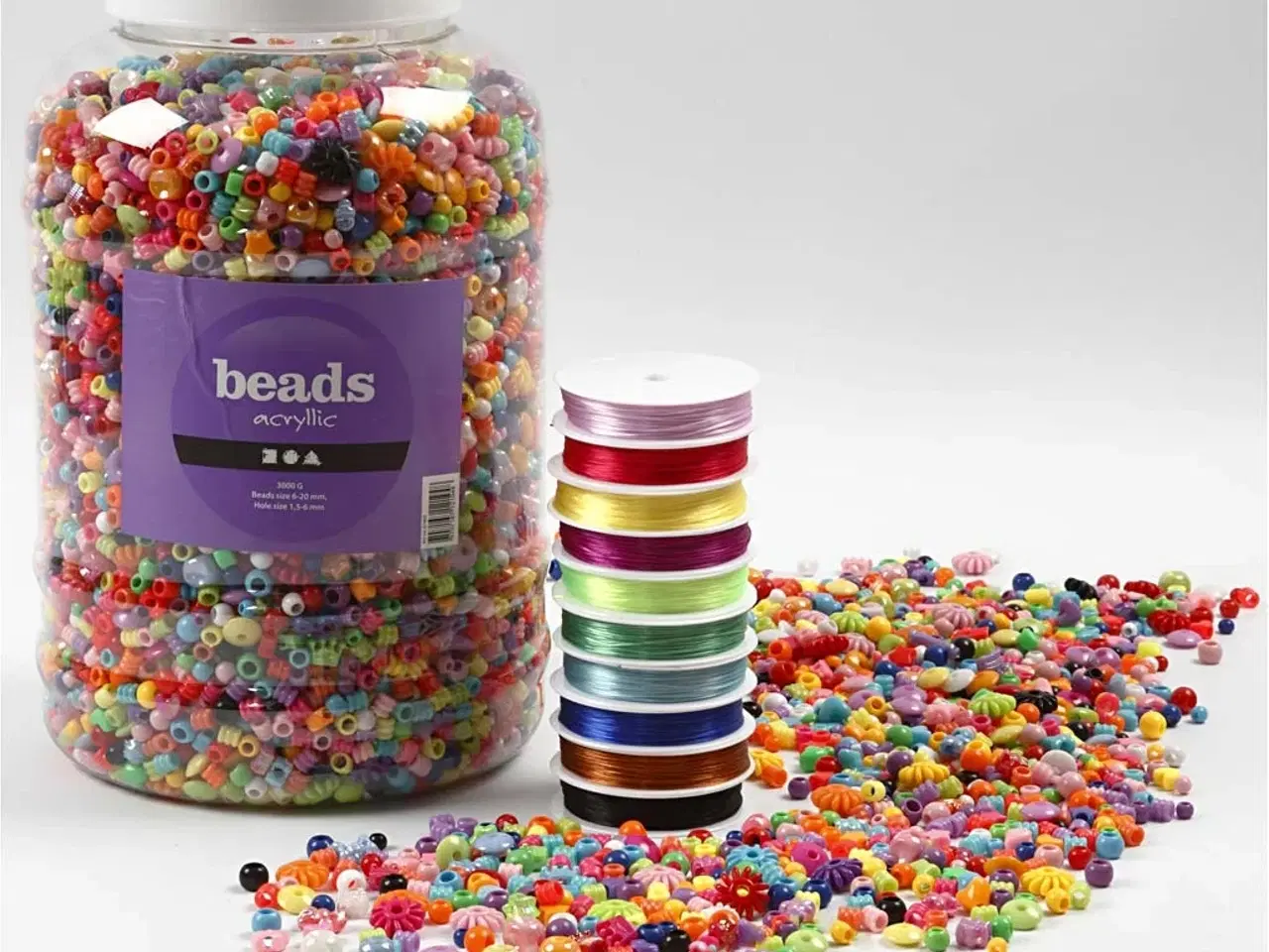 Billede 1 - Perler og Smykkeelastik, str. 6-20 mm, hulstr. 1,5-6 mm, 1 pk.