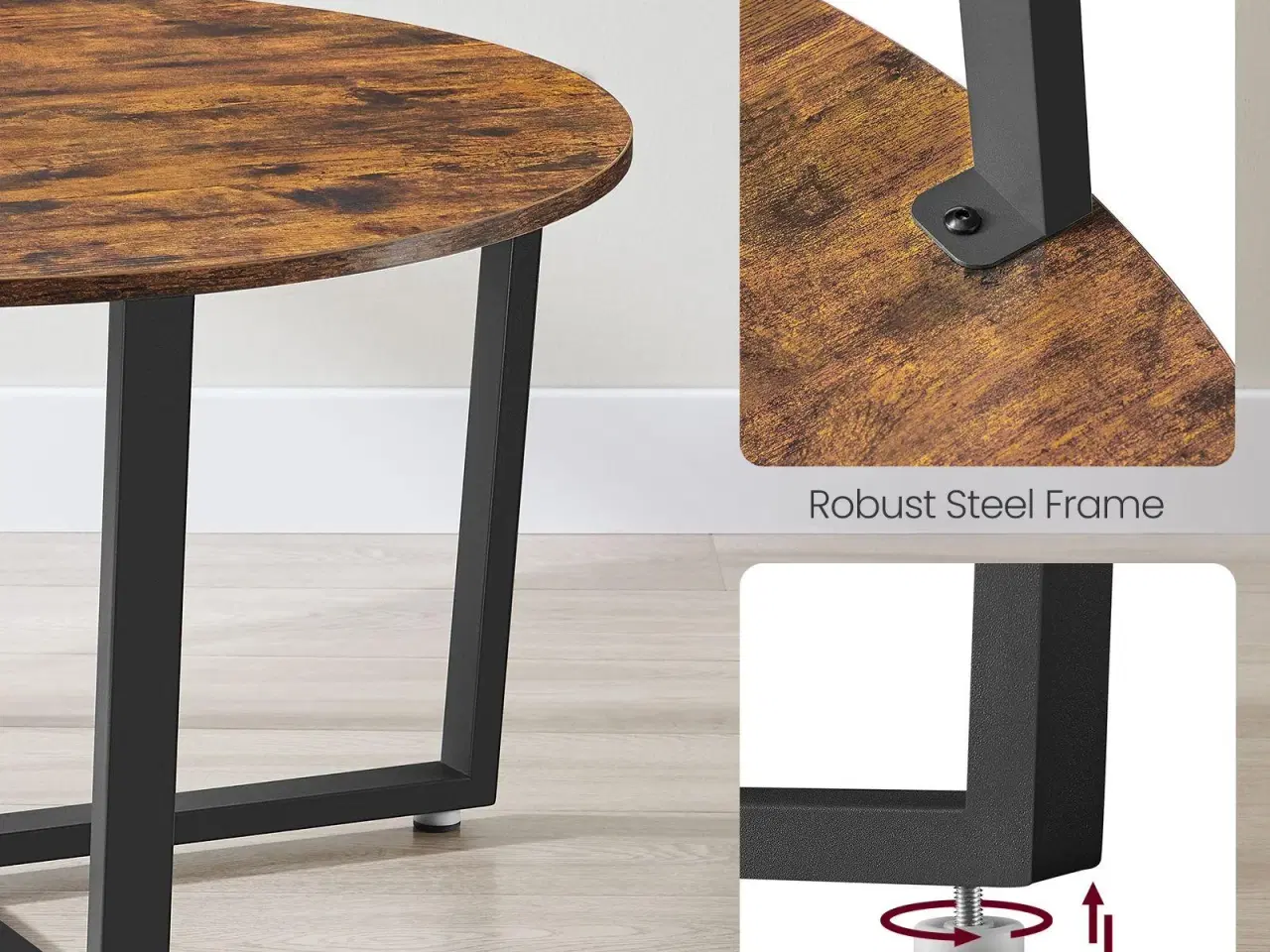 Billede 4 - Sofabord rundt industrielt design, rustik brun/sort, Ø88 × H47 cm