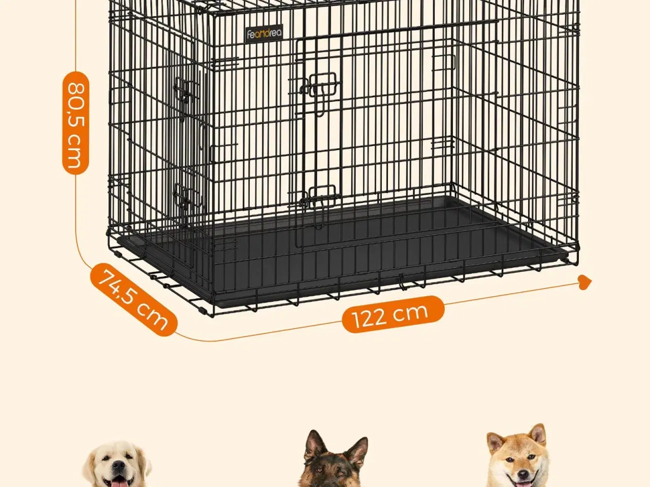 Billede 7 - Hundebur XXL – FEANDREA, sammenklappeligt 122 cm, 2 døre, sort